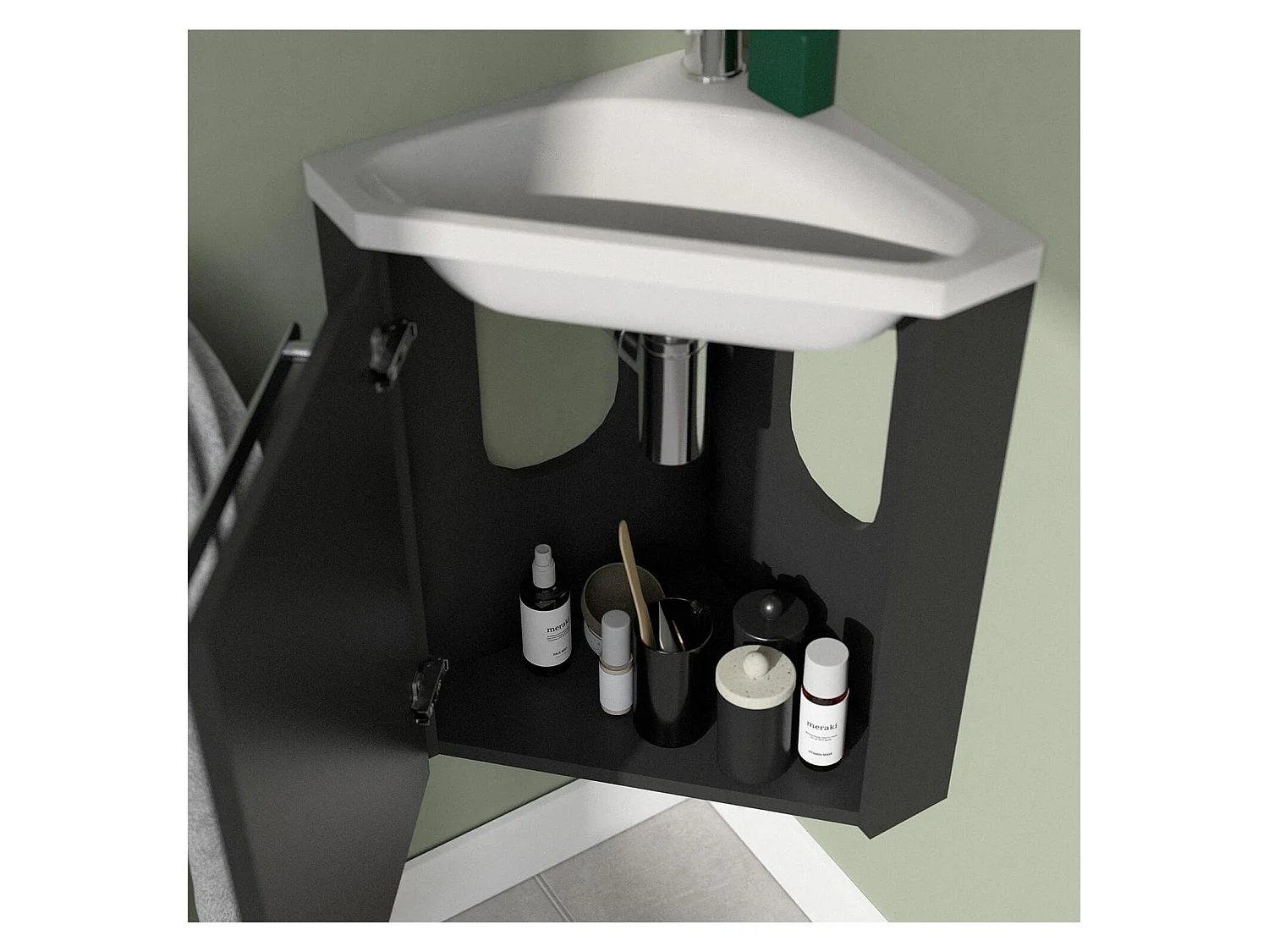 Ensemble lave-mains d'angle SKINO + vasque + armoire de toilette