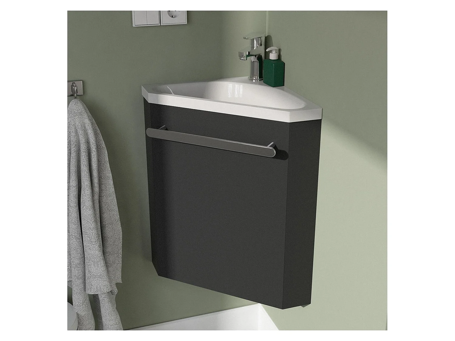 Ensemble lave-mains d'angle SKINO + vasque + armoire de toilette