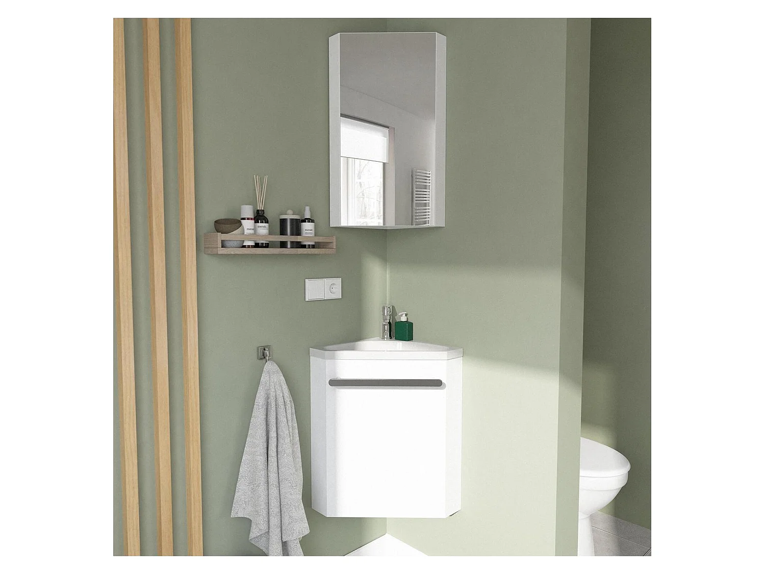 Ensemble lave-mains d'angle SKINO + vasque + armoire de toilette