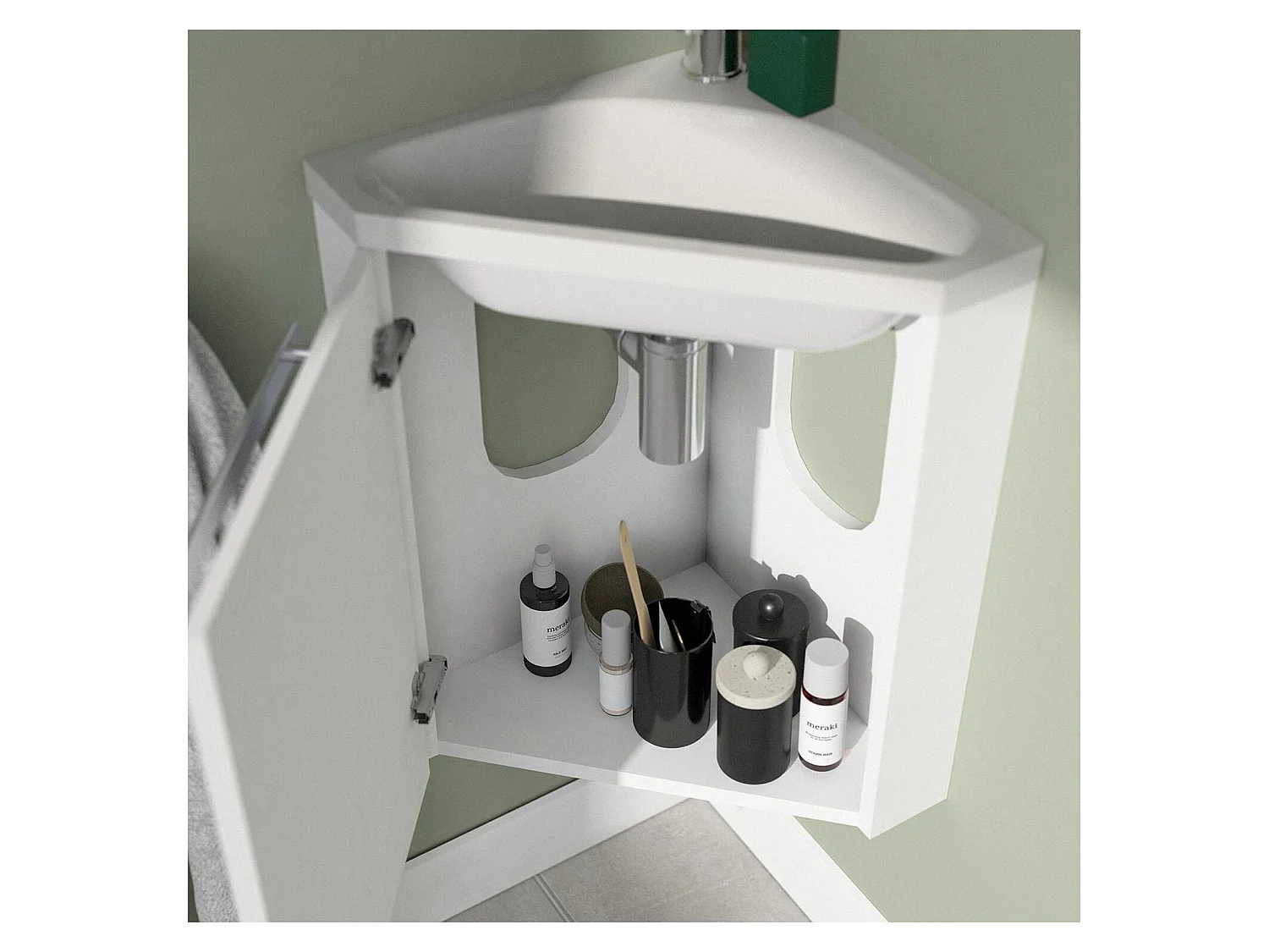 Ensemble lave-mains d'angle SKINO + vasque + armoire de toilette