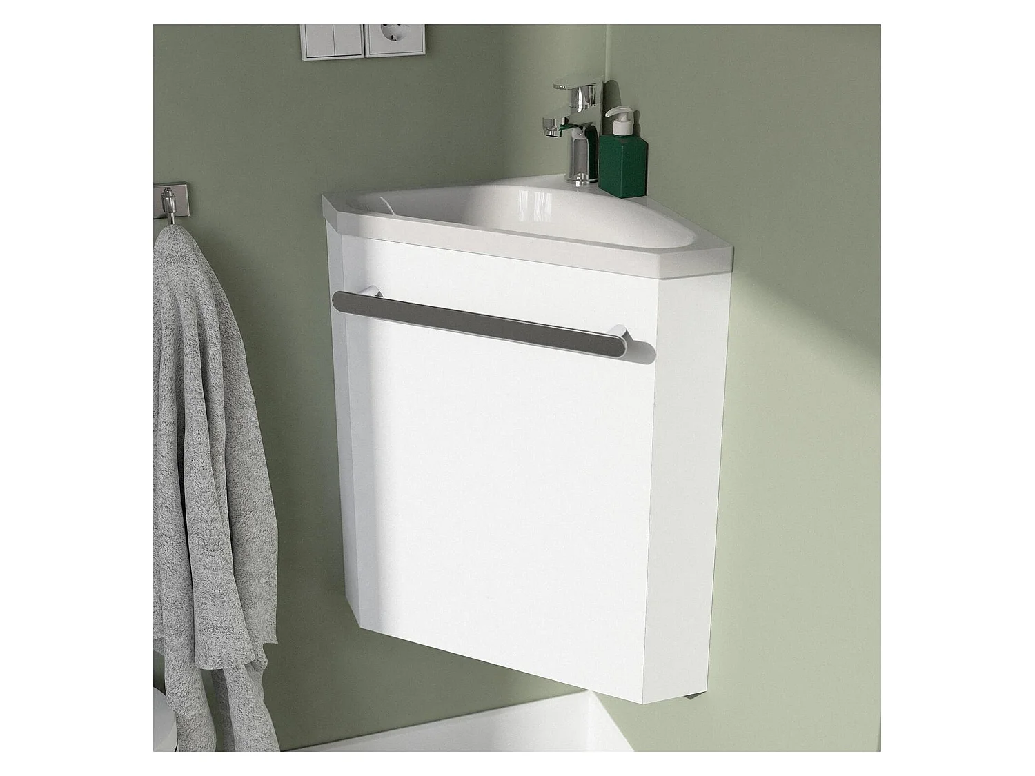 Ensemble lave-mains d'angle SKINO + vasque + armoire de toilette