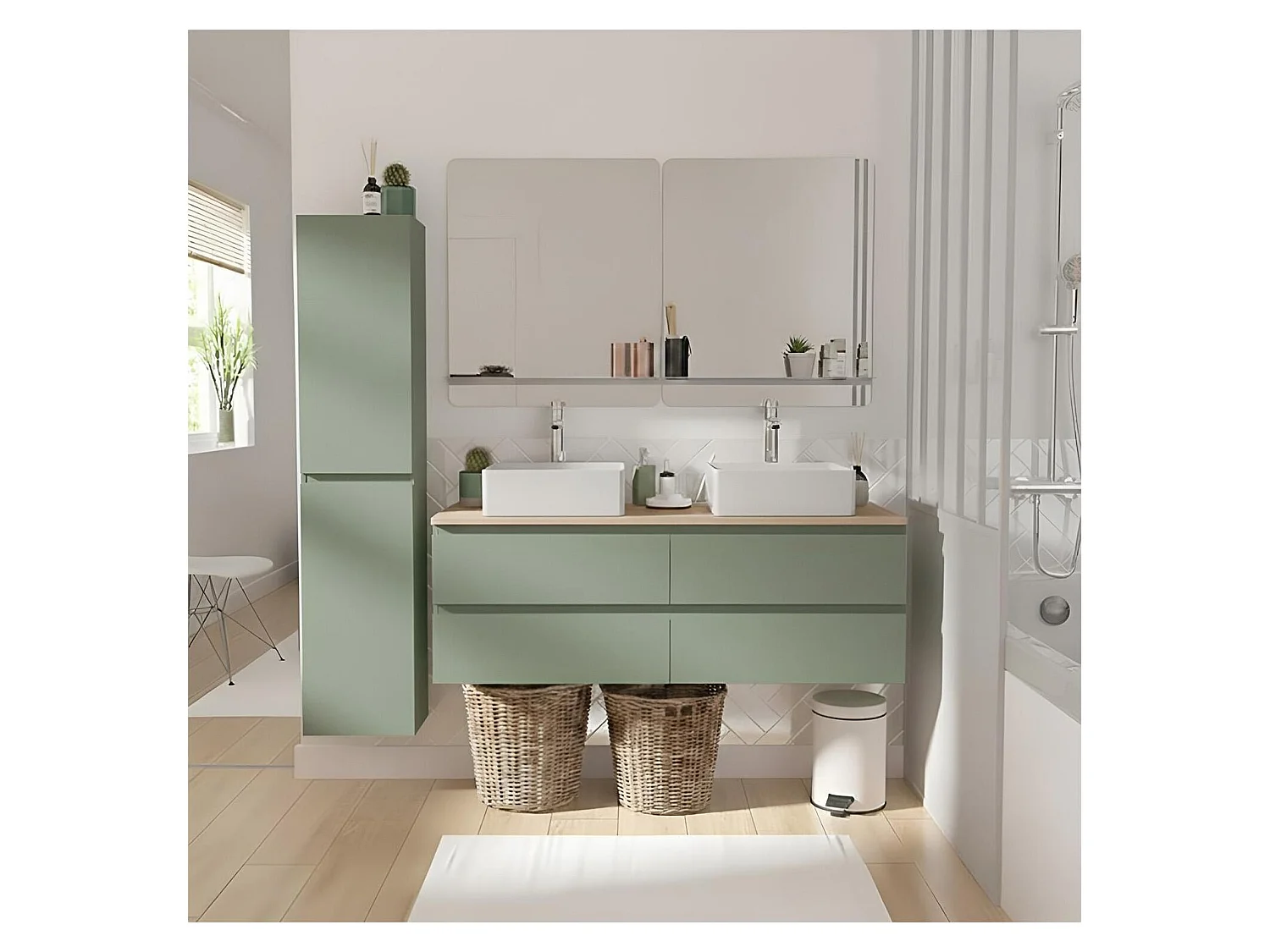 SORRENTO Doppelwaschtisch 120cm hängend - Holzoptik Arbeitsplatte