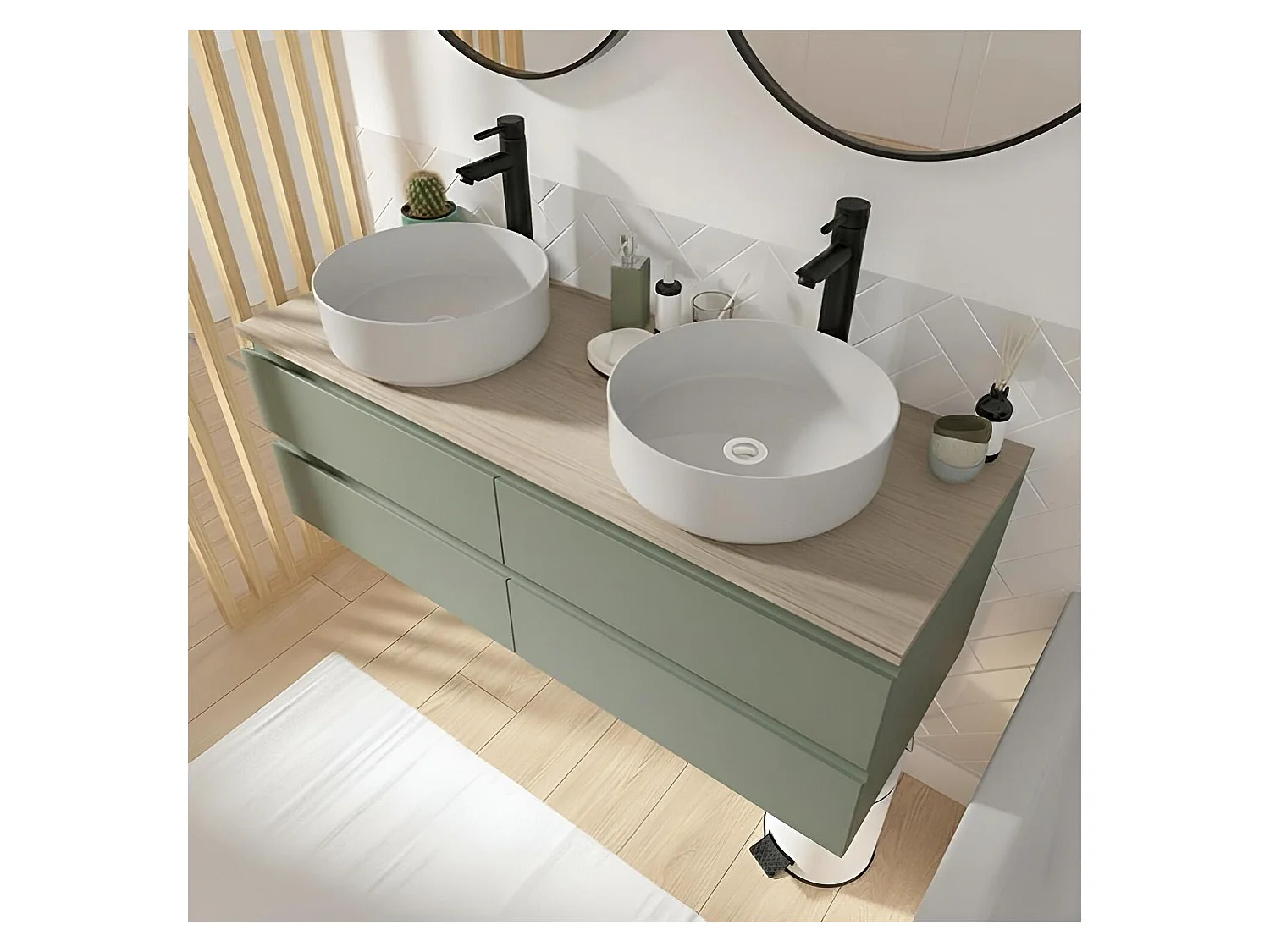 SORRENTO Doppelwaschtisch 120cm hängend - Holzoptik Arbeitsplatte