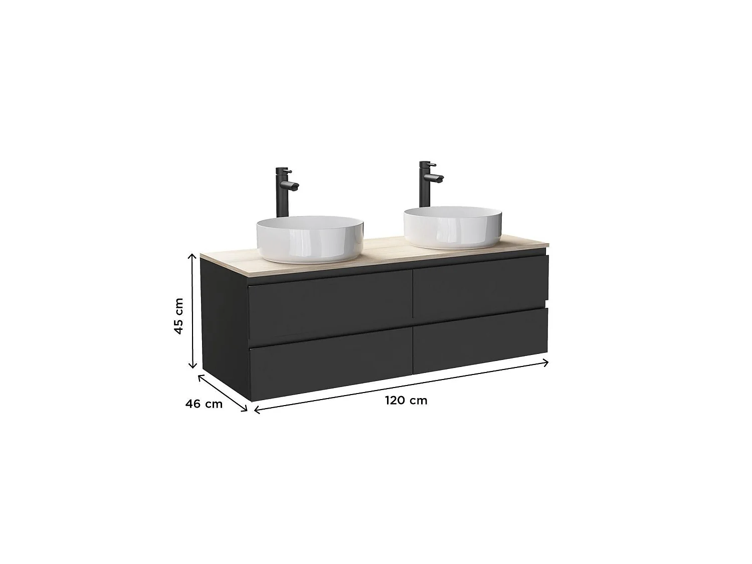 Meuble double vasque SORRENTO suspendu avec plan effet bois 120 cm