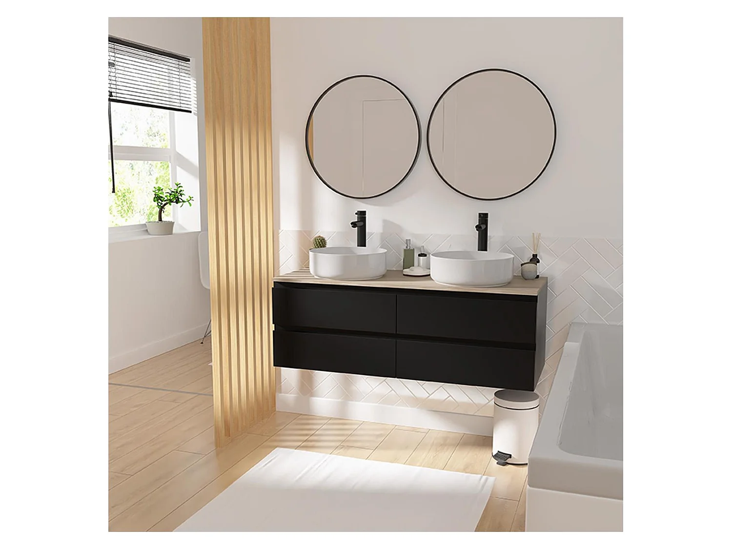 Meuble double vasque SORRENTO suspendu avec plan effet bois 120 cm