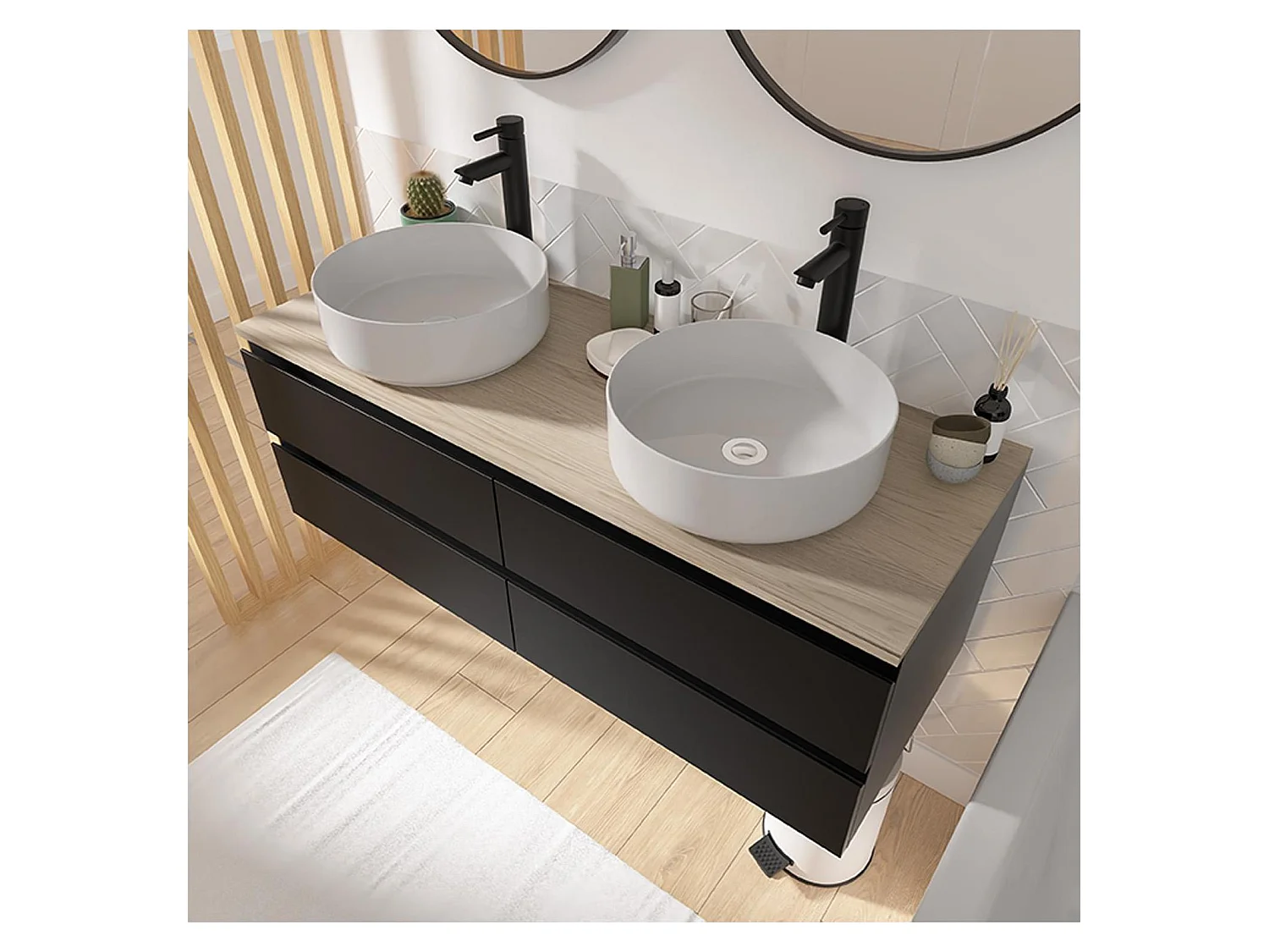 Meuble double vasque SORRENTO suspendu avec plan effet bois 120 cm