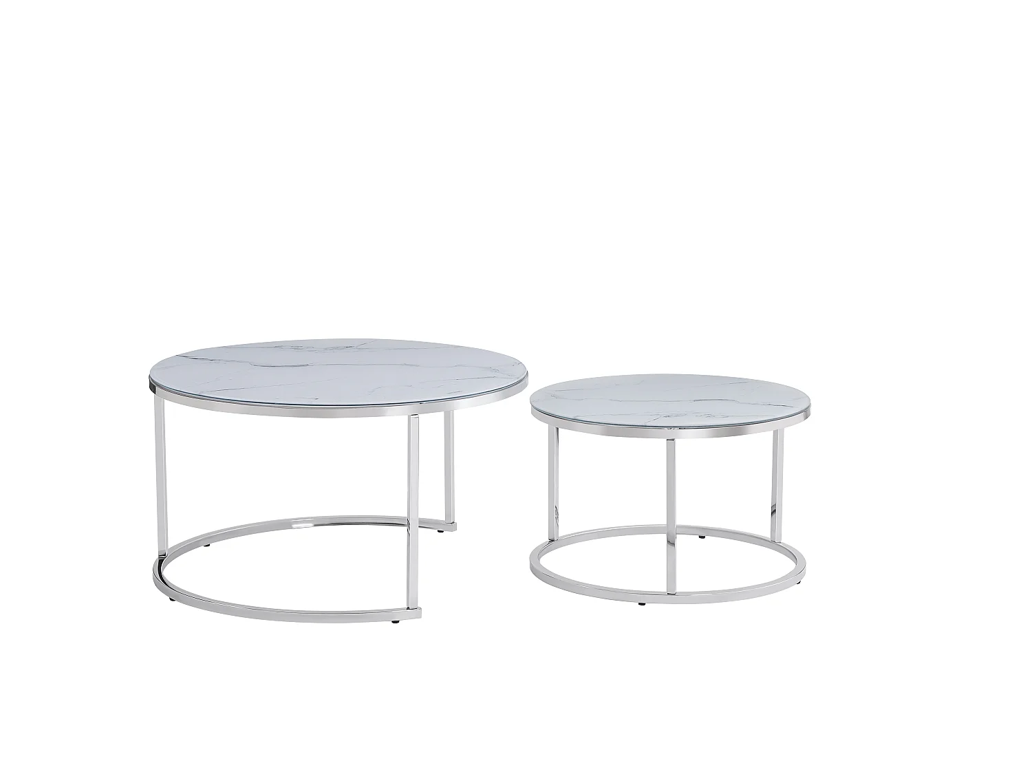 Lot de 2 tables Basses Gigogne ARTO inox et plateau en verre MARBRE BLANC