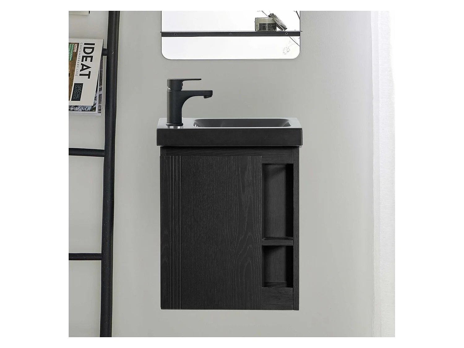 Meuble lave-mains suspendu HAMPTON avec vasque en résine noir