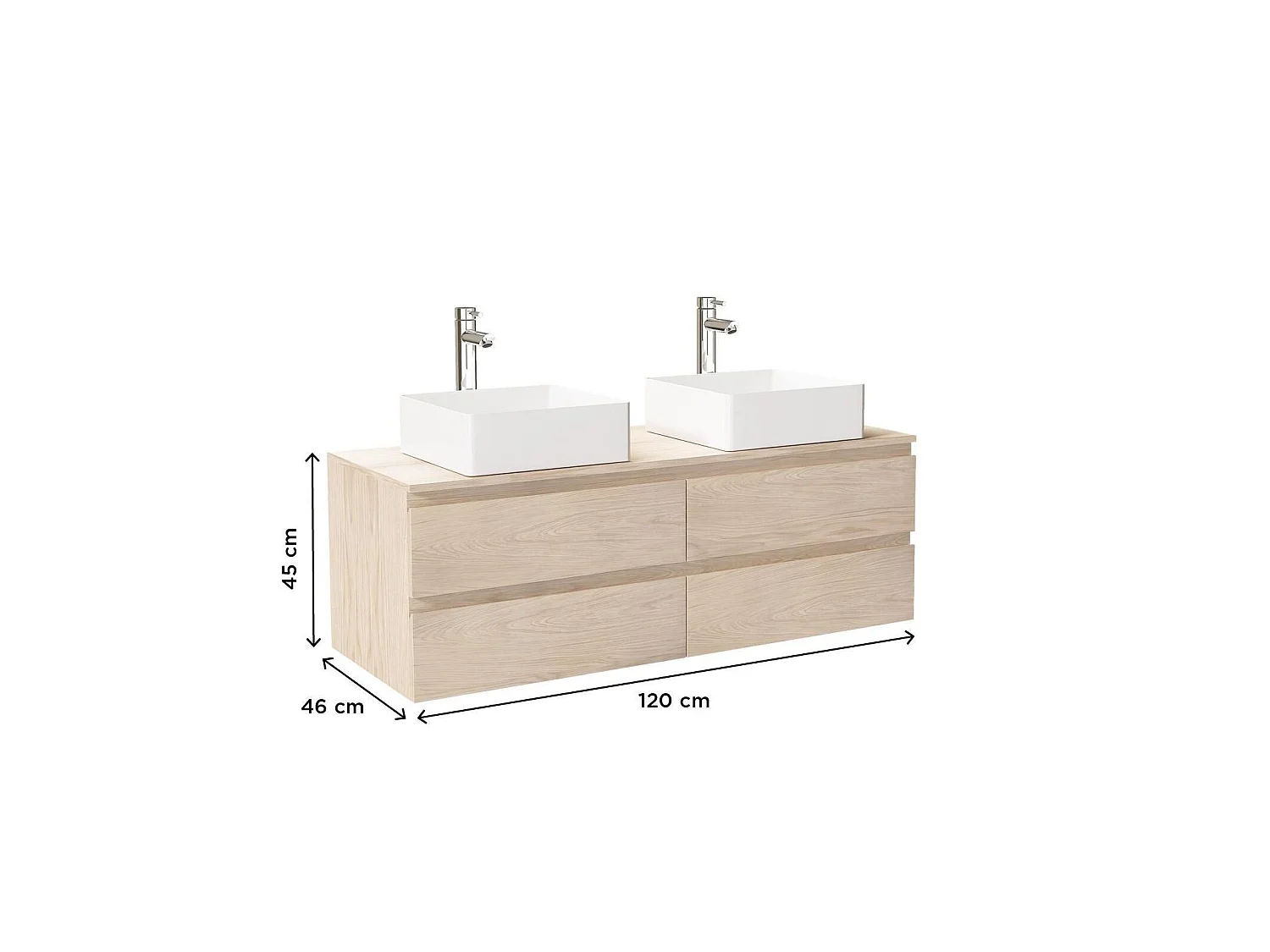 Meuble double vasque SORRENTO suspendu avec plan effet bois 120 cm