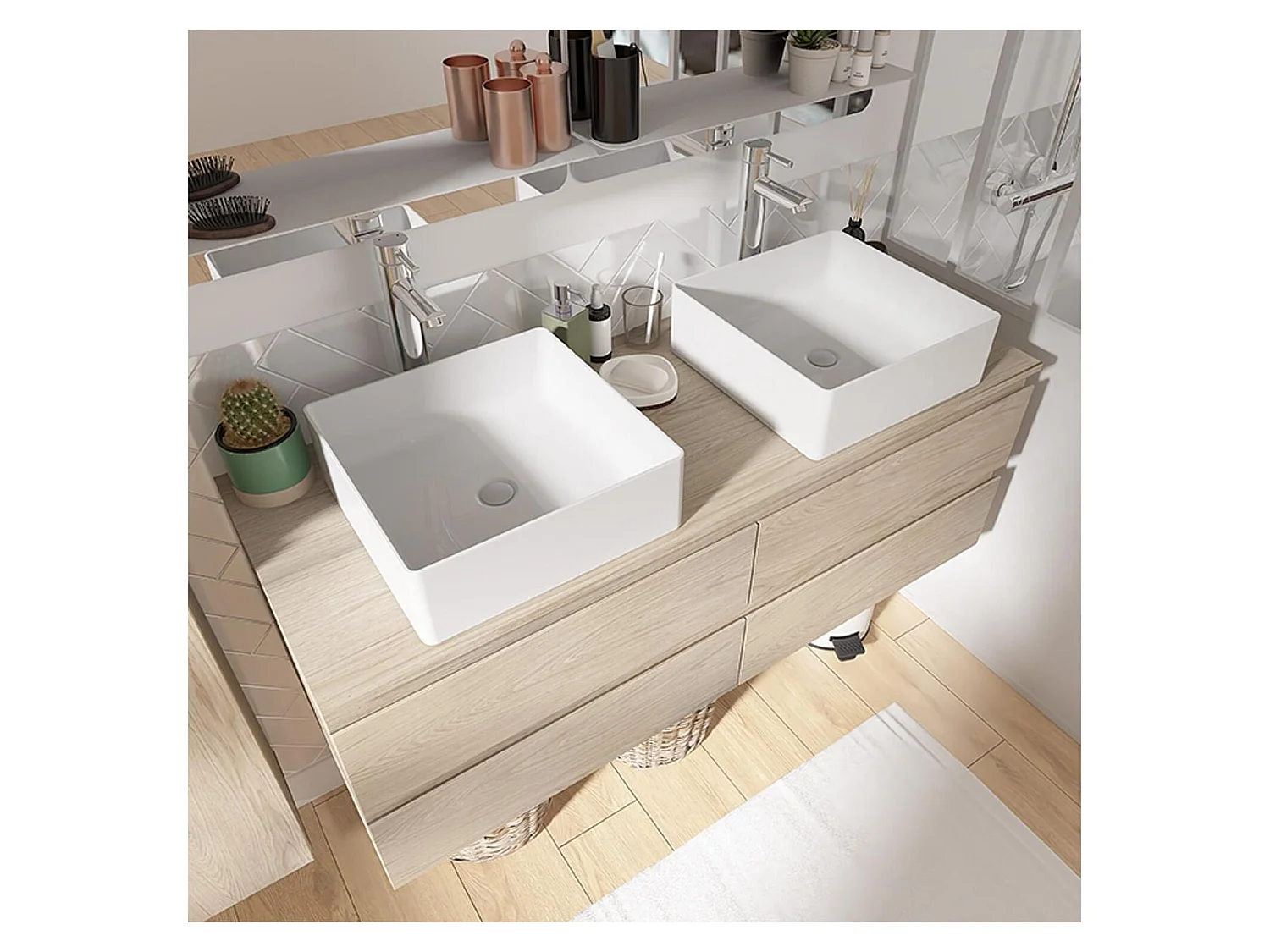 Meuble double vasque SORRENTO suspendu avec plan effet bois 120 cm