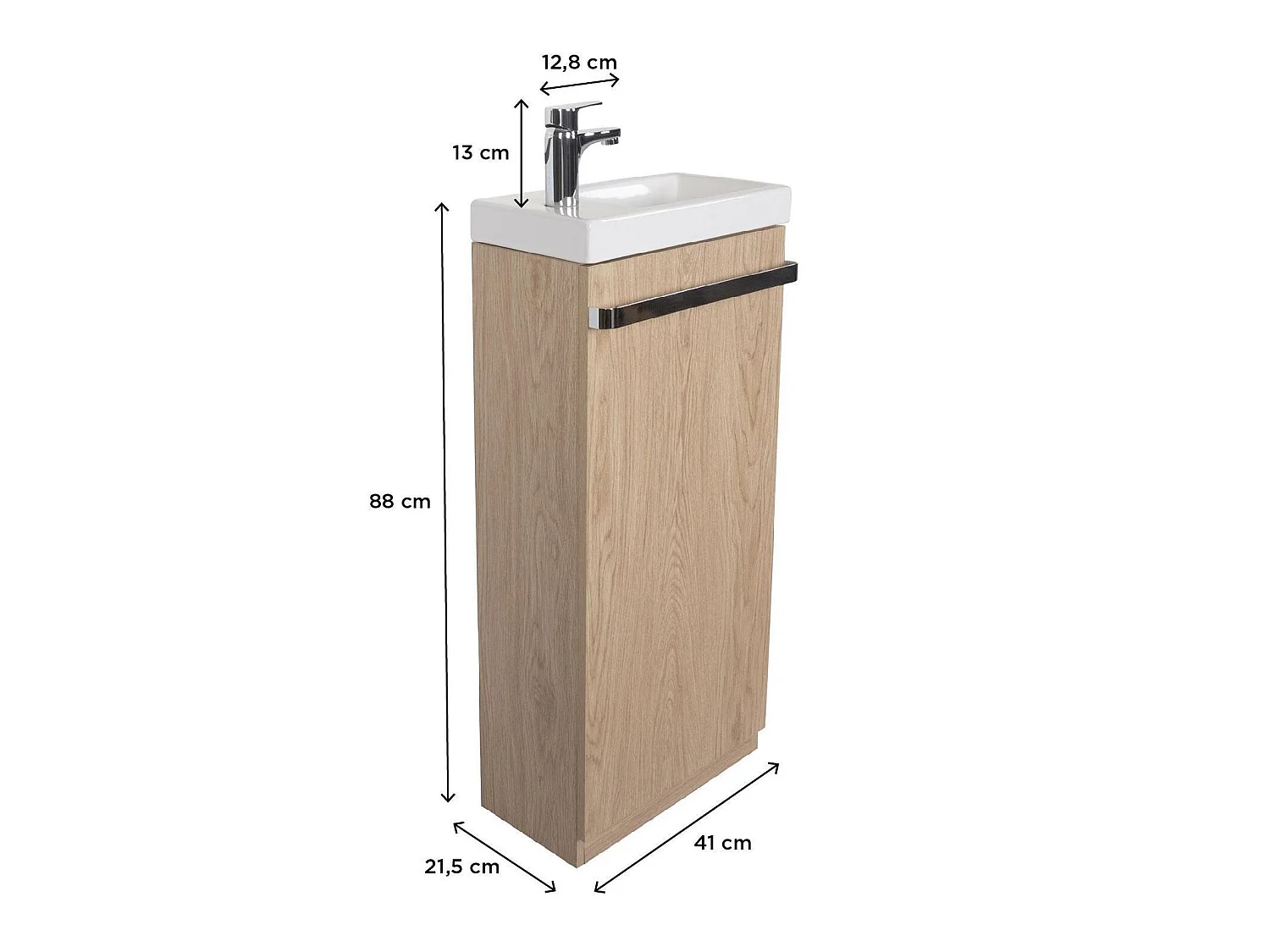 Meuble lave-mains sur pieds JOHANN décor chêne + vasque + robinet