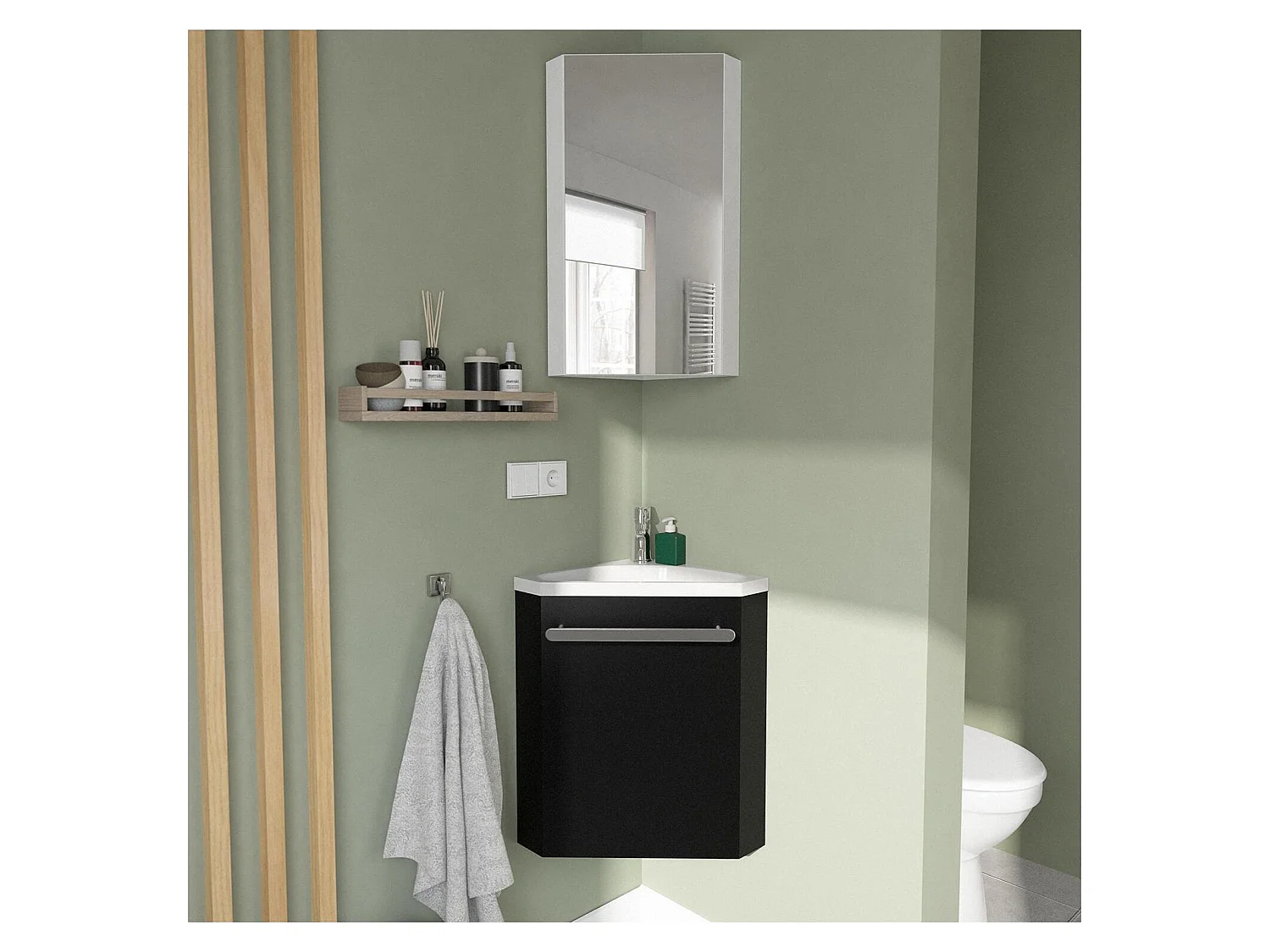 Ensemble lave-mains d'angle SKINO + vasque + armoire de toilette