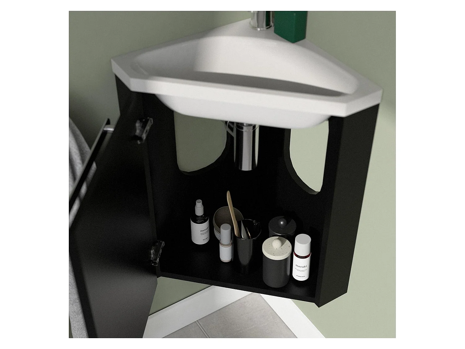 Ensemble lave-mains d'angle SKINO + vasque + armoire de toilette