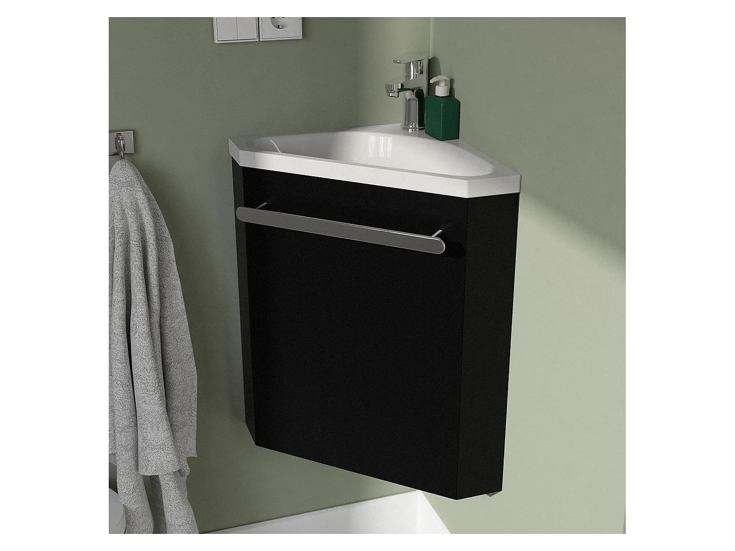 Ensemble lave-mains d'angle SKINO + vasque + armoire de toilette