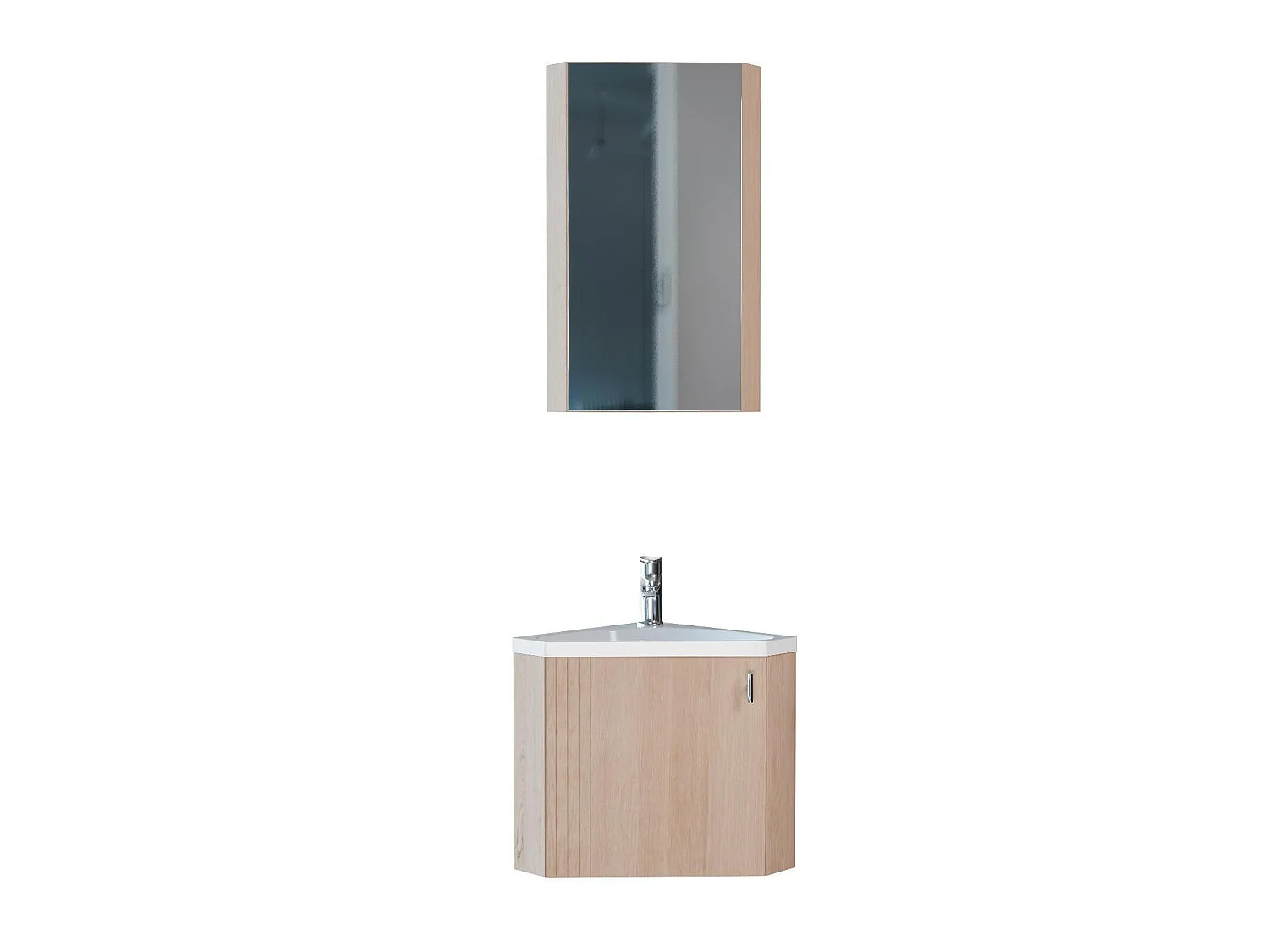 Ensemble meuble lave-mains d'angle décor chêne KODA + armoire miroir