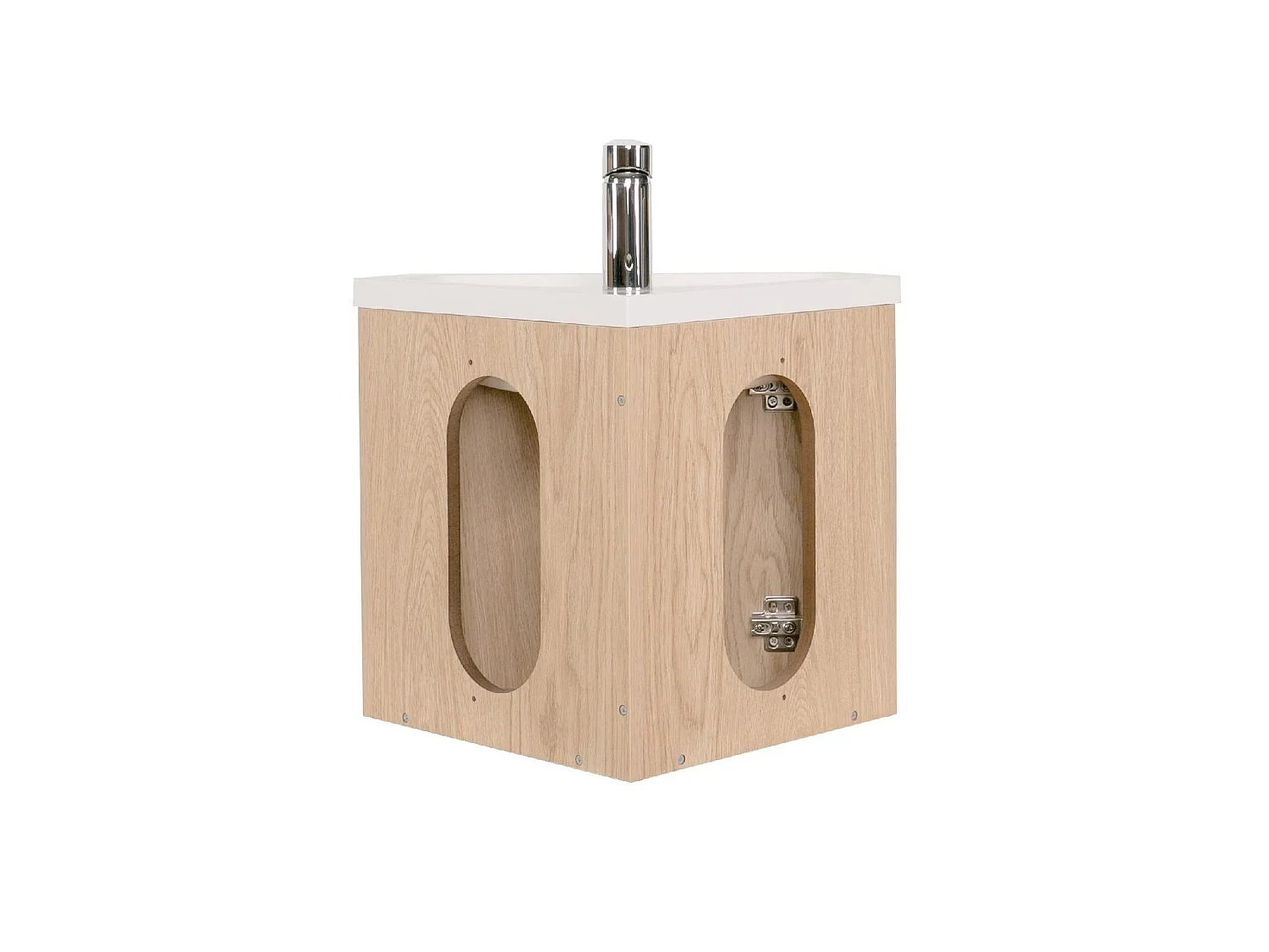 Ensemble meuble lave-mains d'angle décor chêne KODA + armoire miroir