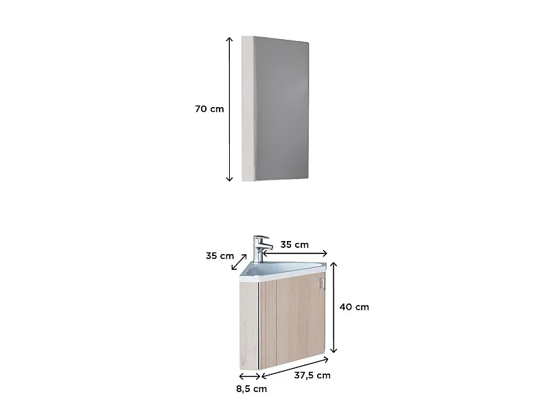 Set mobile lavabo angolare KODA + mobiletto specchio