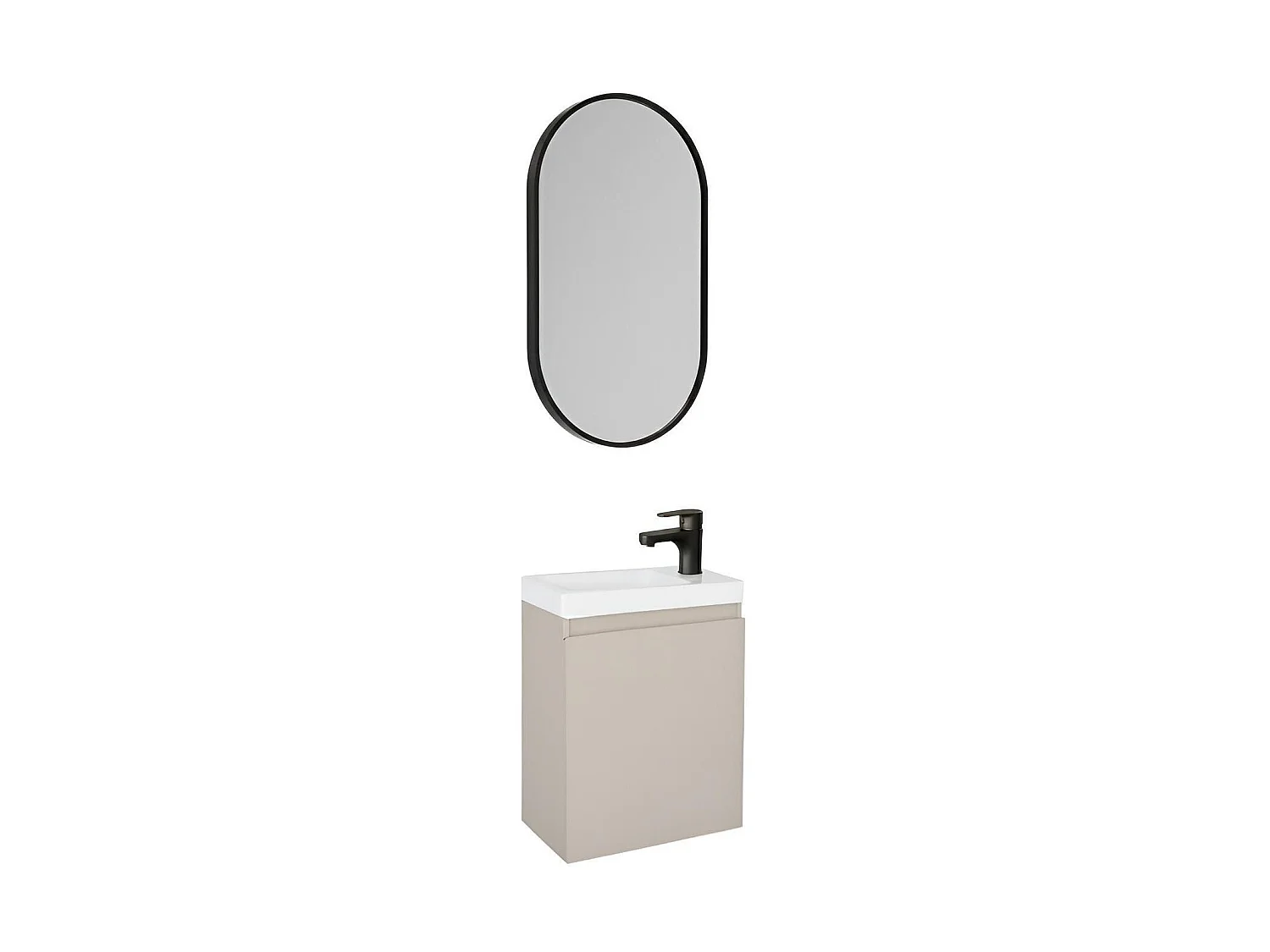 Meuble lave-mains LISA + robinet noir + miroir ovale