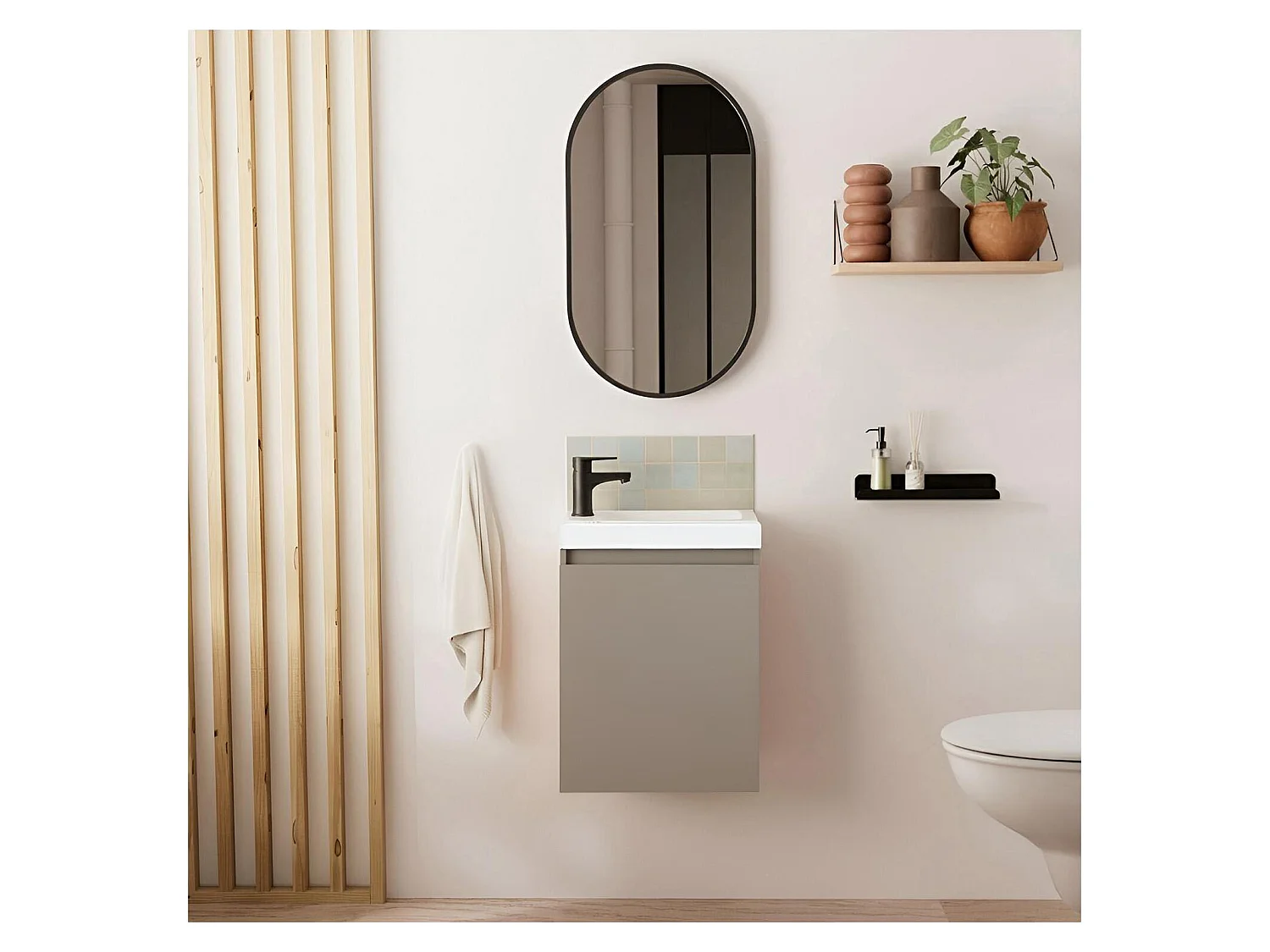 Mobile bagno LISA + specchio ovale + rubinetto nero