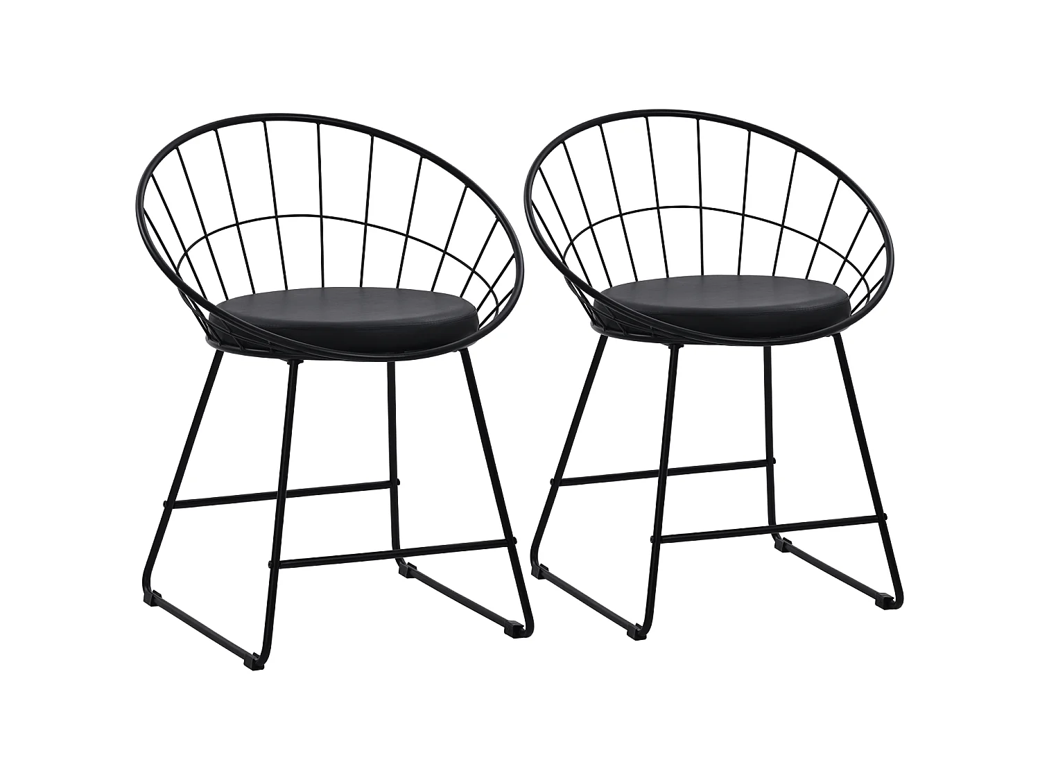 Set aus 2 Stühlen aus schwarzem Metall und schwarzem Kissen ALEX