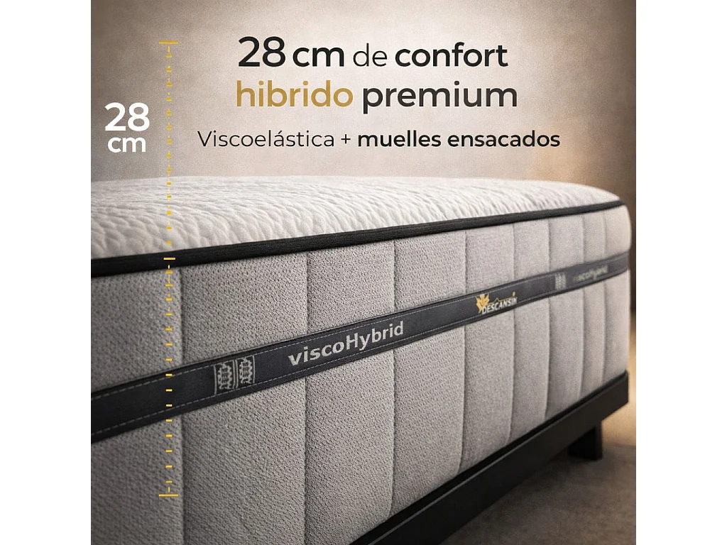 Colchón 135 x 180 Muelles Ensacados 7 Zonas Viscoelástico | Premium 28cm | Firmeza Perfecta y Adaptabilidad
