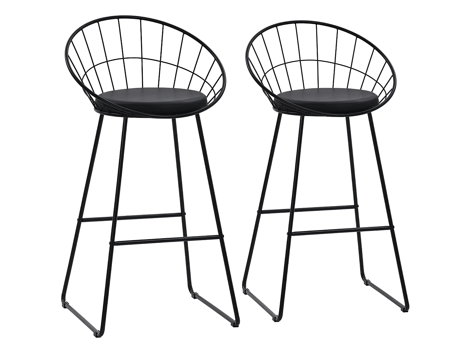 Set van 2 barkrukken 75cm in zwart metaal en zwart kussen ALEX