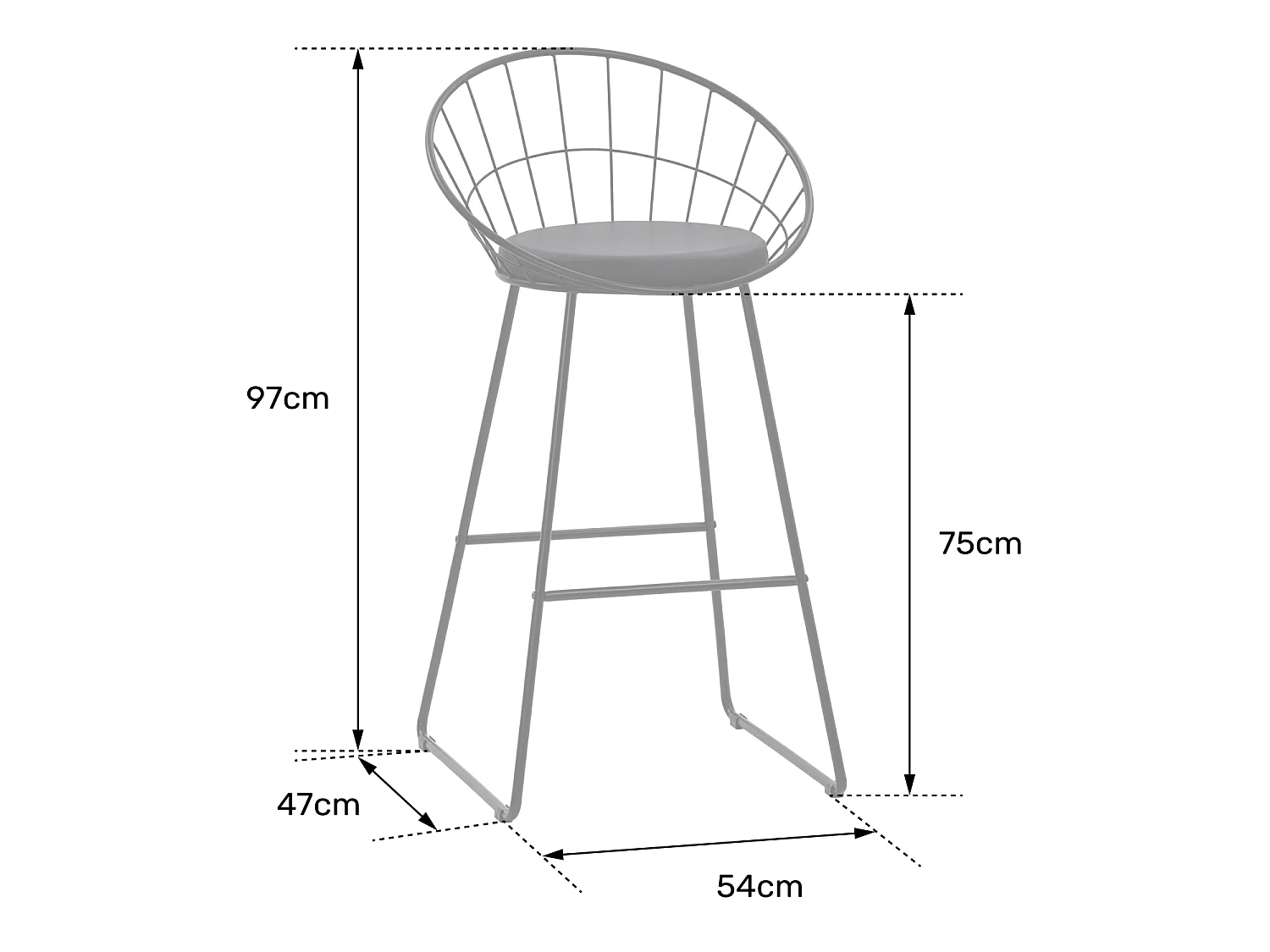 Set van 2 barkrukken 75cm in verchroomd metaal en wit kussen ALEX
