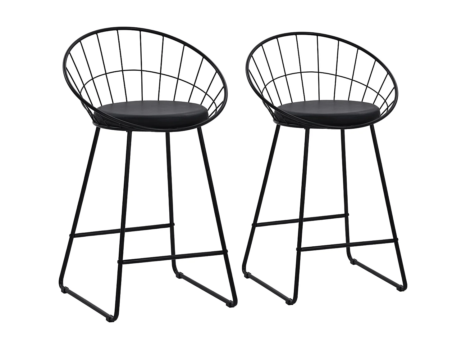 Lot de 2 tabourets de bar 65cm en métal noir et coussin noir ALEX - HAPPY GARDEN