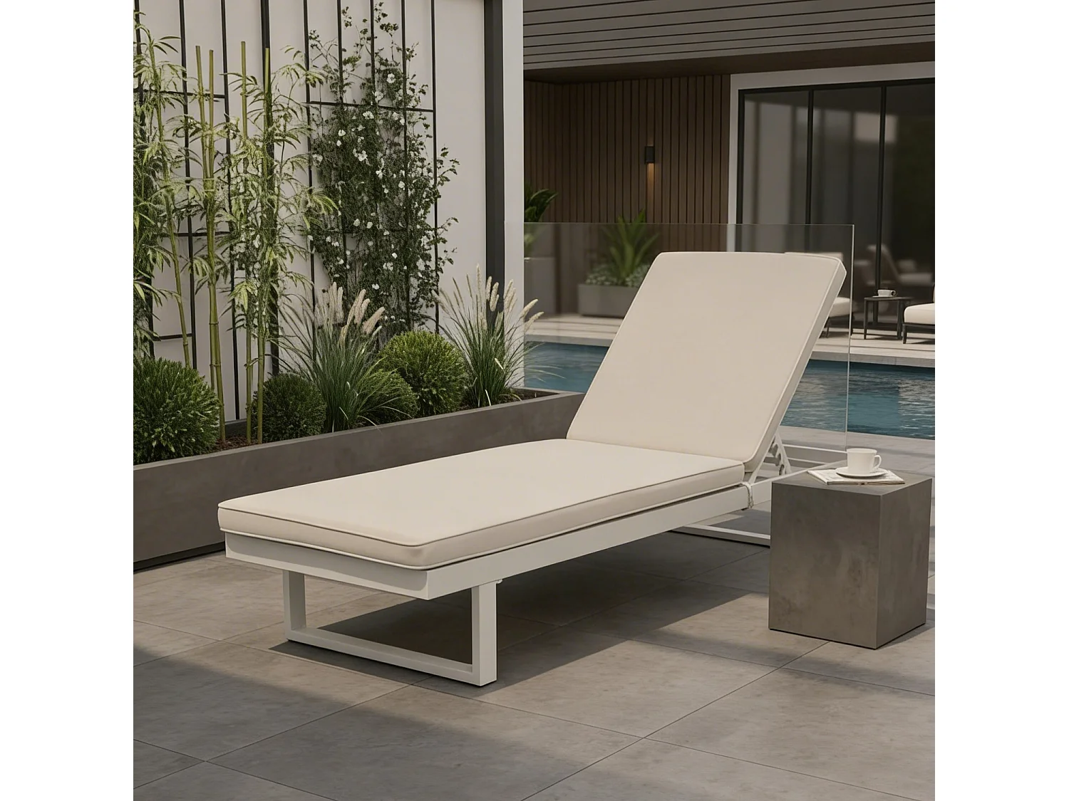 Bain de soleil en aluminium avec coussin beige PALOMINOS - HAPPY GARDEN