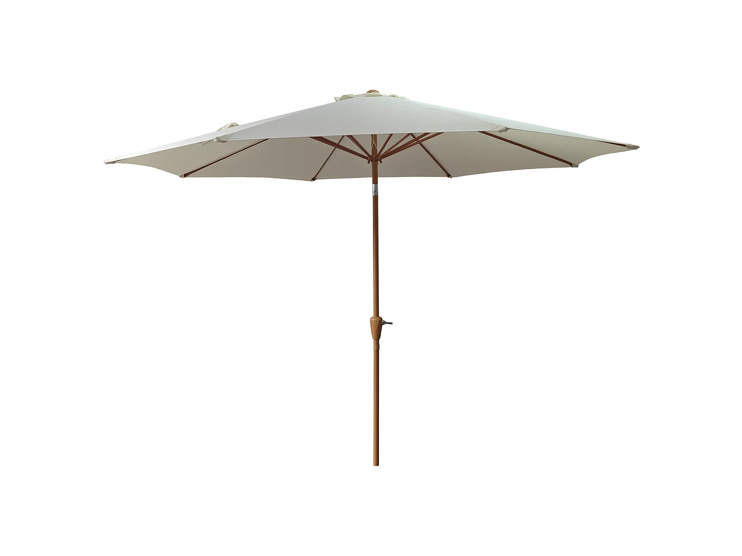 Parasol droit HAPUNA rond 3,30m de diamètre beige et effet bois - HAPPY GARDEN