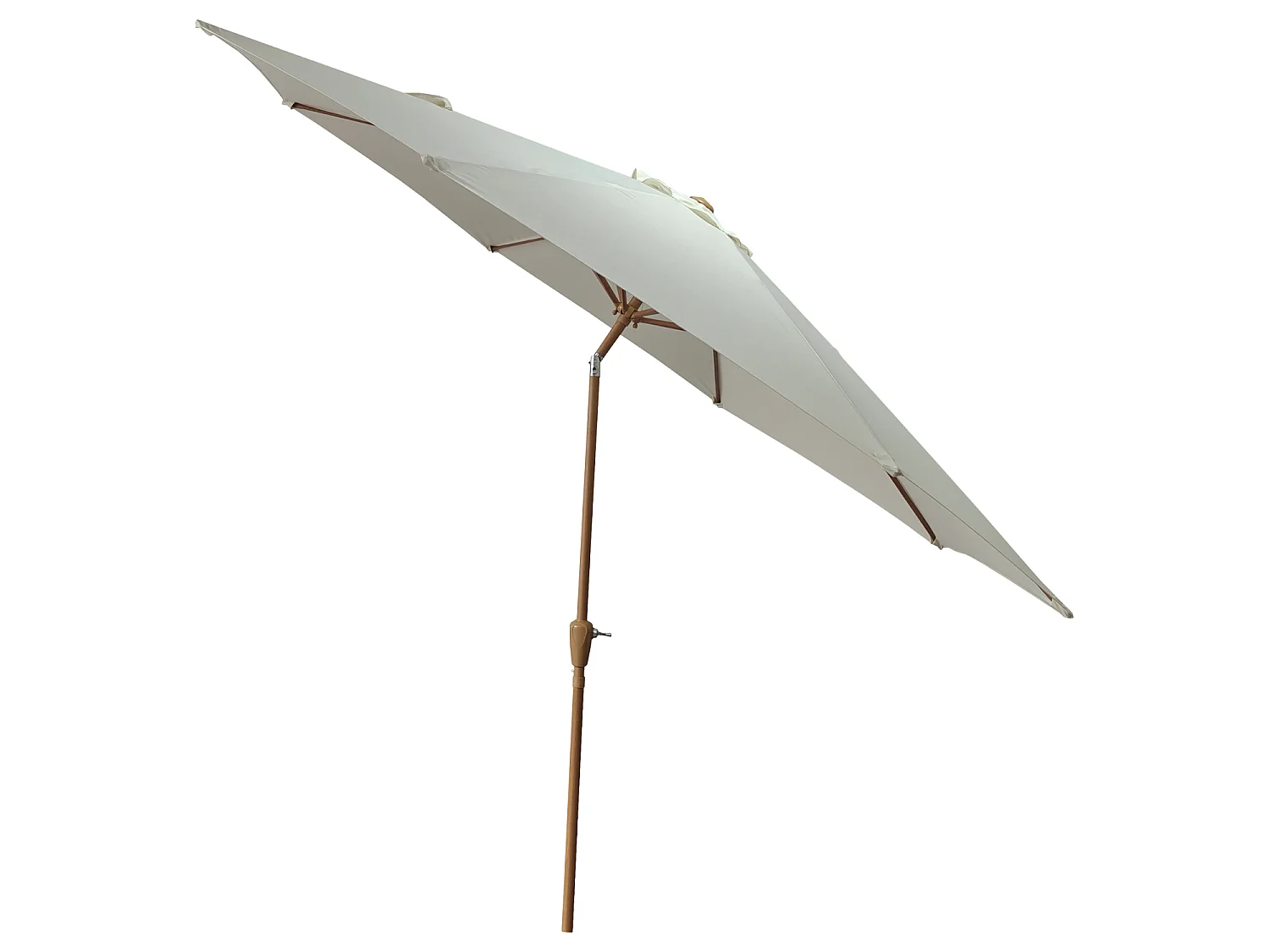 Parasol droit HAPUNA rond 3,30m de diamètre beige et effet bois - HAPPY GARDEN