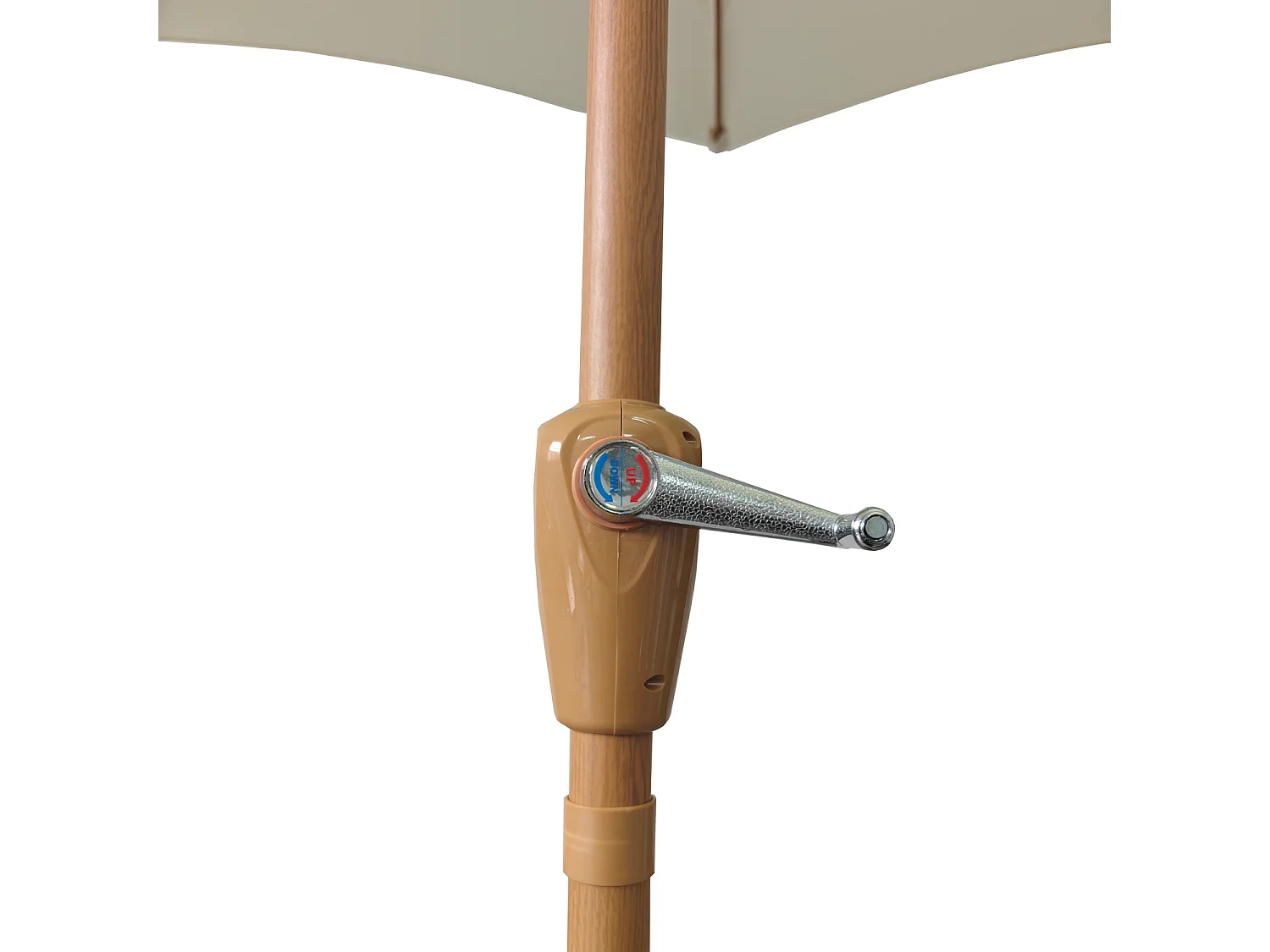 Parasol droit HAPUNA rond 3,30m de diamètre beige et effet bois - HAPPY GARDEN