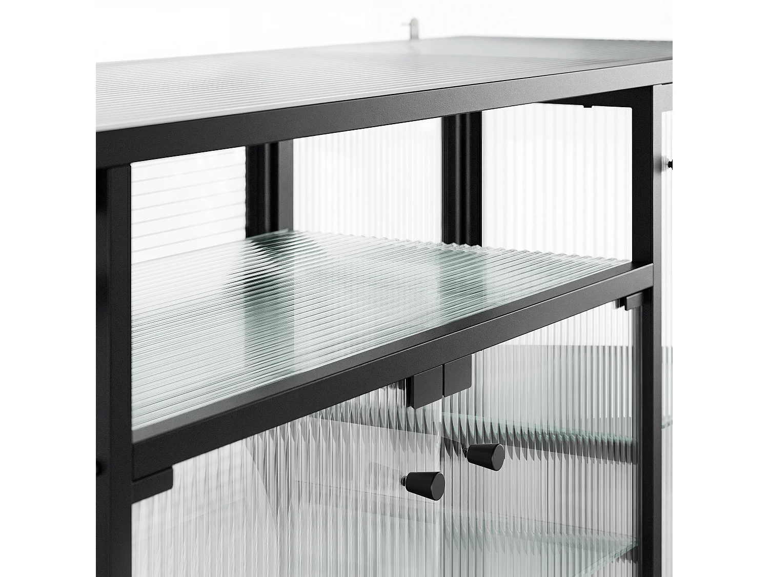 Buffet vitré à LED 3 couleurs, 4 portes et compartiments - 3 étagères, 140x40x80, Noir