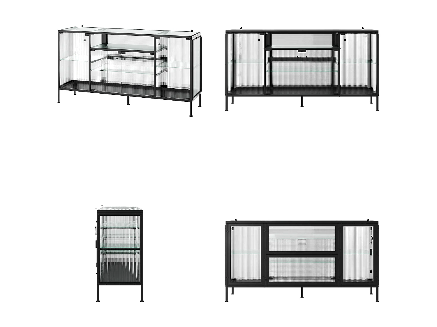 Buffet vitré à LED 3 couleurs, 4 portes et compartiments - 3 étagères, 140x40x80, Noir