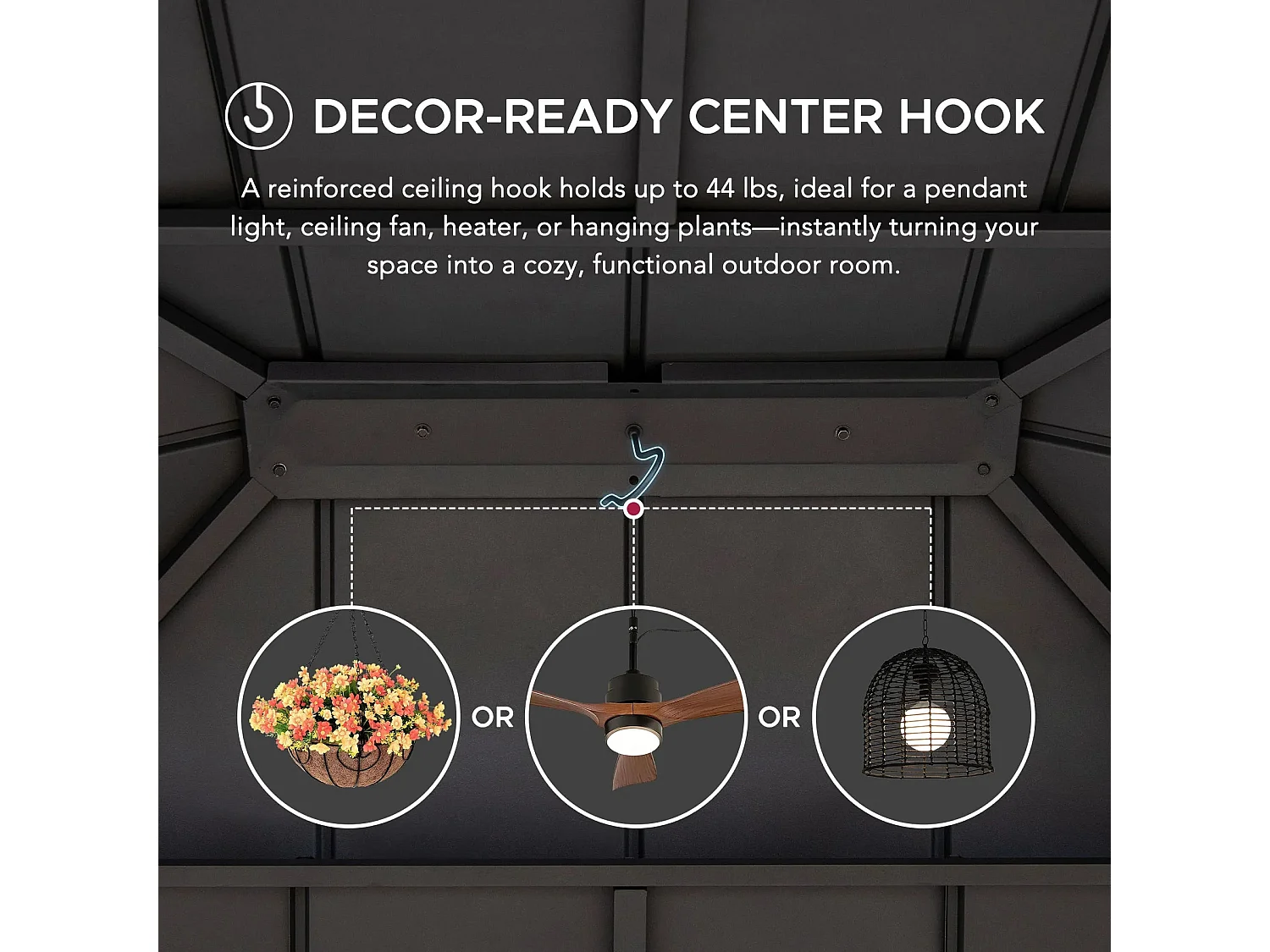 SUNJOY 360 x 300 cm Hardtop Partytent, Zwaar Uitgevoerd, met Muggennetten en Balken in Houtlook