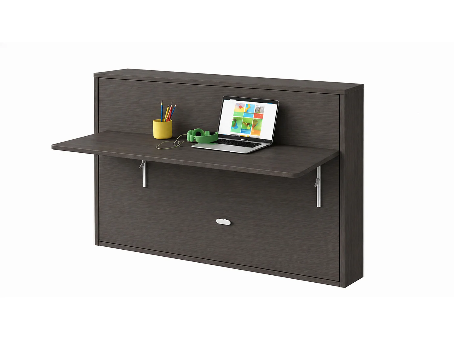 Lit escamotable avec tablette bureau rétractable gris anthracite Giverny 140x200