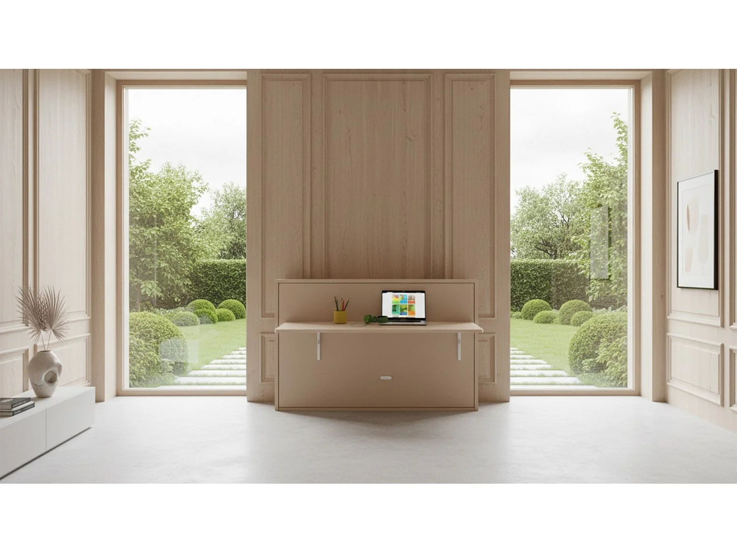 Lit escamotable avec tablette bureau rétractable noir carbone GIVERNY 90x200