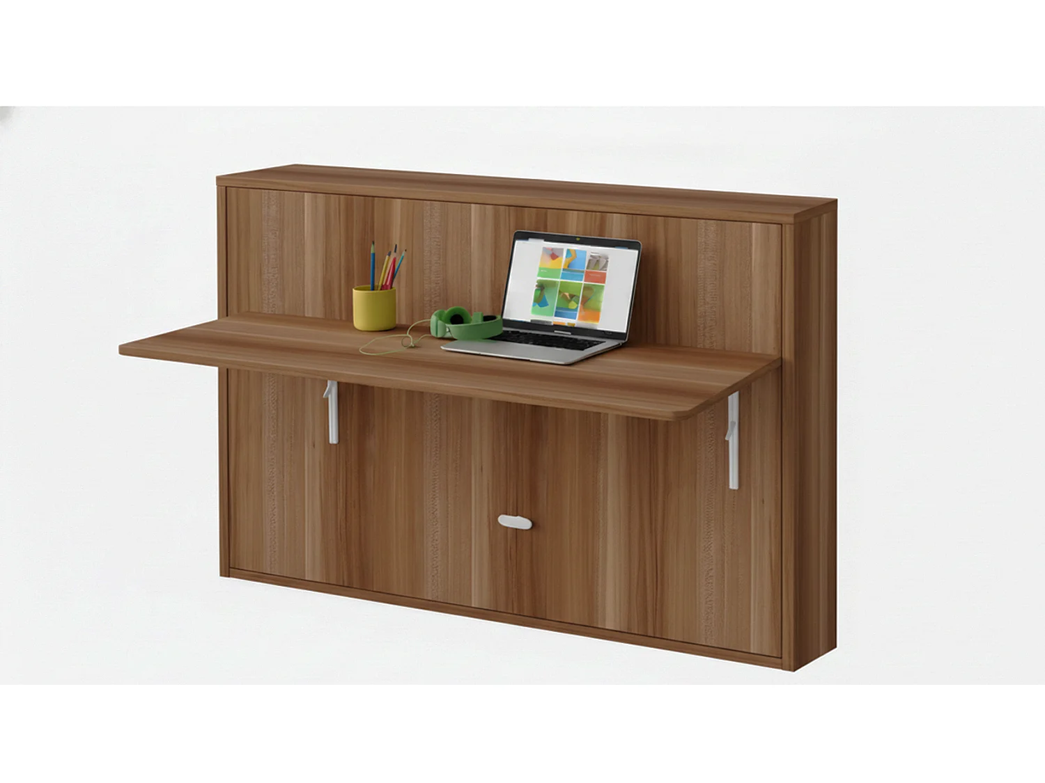 Lit escamotable avec tablette bureau rétractable couleur EBANO Giverny 140x200