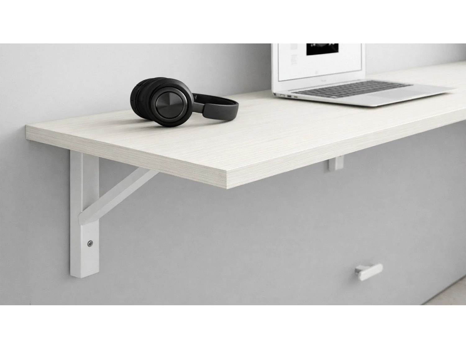 Lit escamotable avec tablette bureau rétractable carbone noir Giverny 140x200