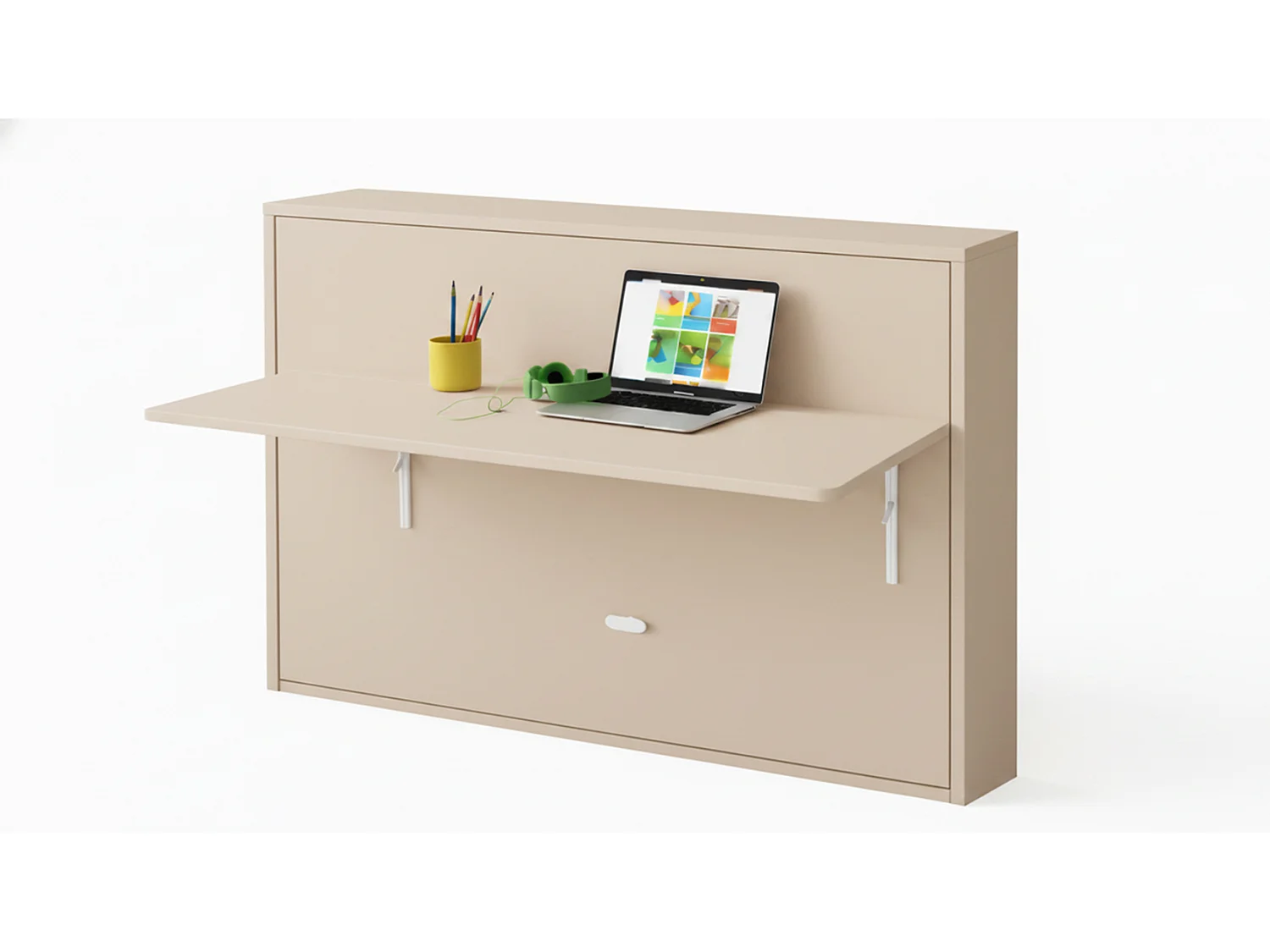 Lit escamotable avec tablette bureau rétractable couleur vanille GIVERNY 90x190