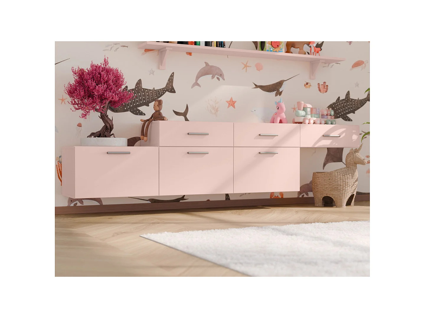 Commode modulable Multi-Smart 180–240 cm, sur pied ou suspendue, tiroirs et étagères, spacieuse et moderne quincaillerie de haute qualité