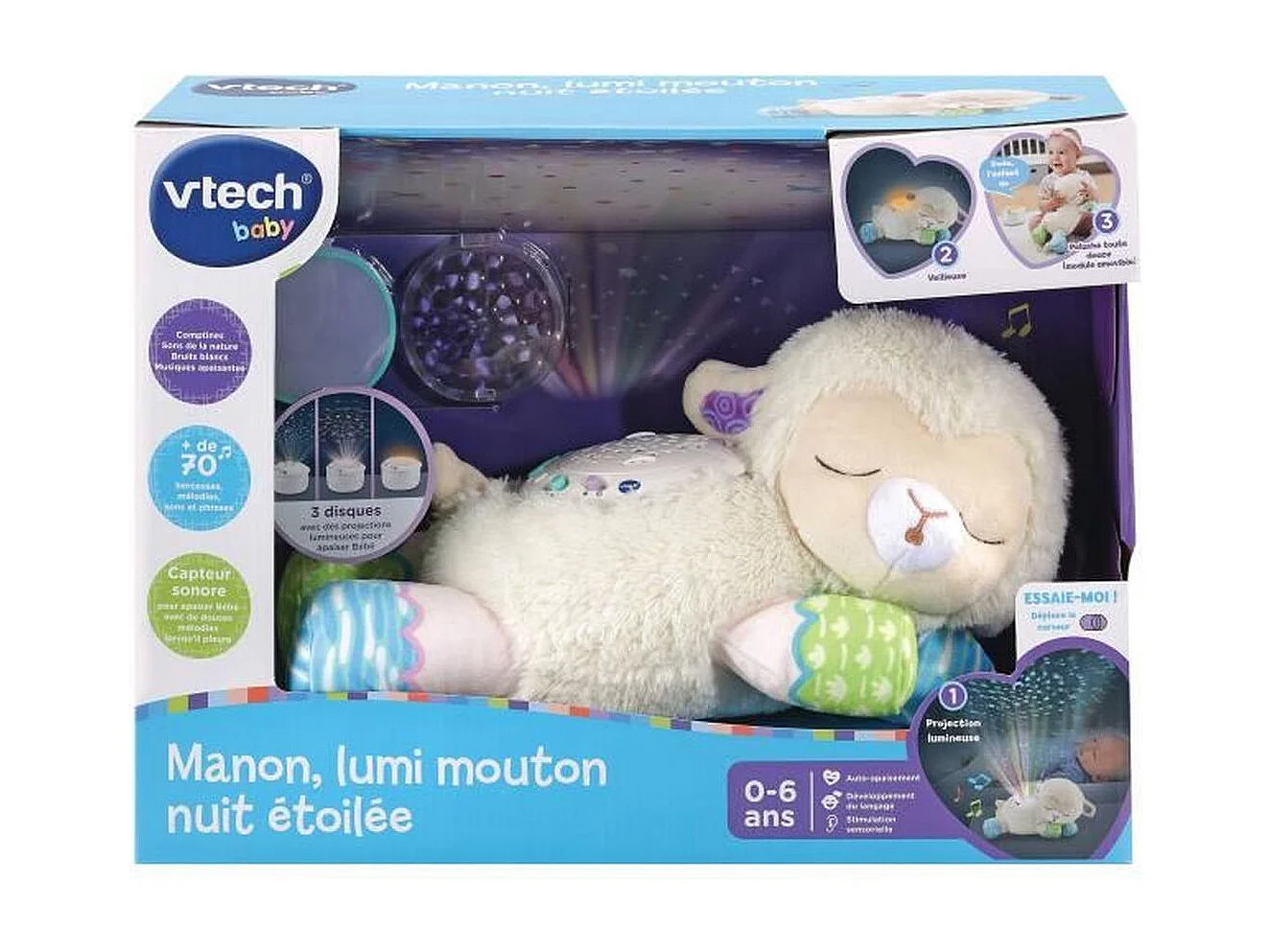 Veilleuse peluche VTech Manon 3-en-1 - Mouton avec projection et sons