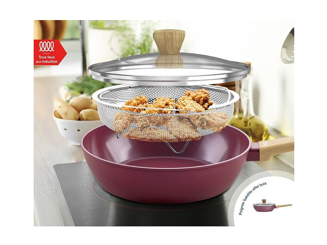 Sauteuse ARTHUR MARTIN AM3056 Ø24 cm - Aluminium forgé, revêtement céramique, Prune