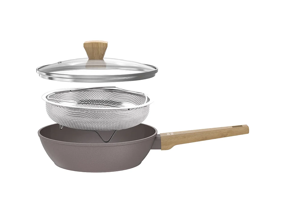 ARTHUR MARTIN AM9910 Sauteuse 24 cm céramique taupe avec couvercle et panier inox