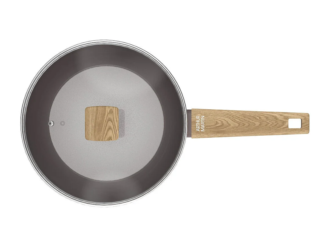 ARTHUR MARTIN AM9910 Sauteuse 24 cm céramique taupe avec couvercle et panier inox