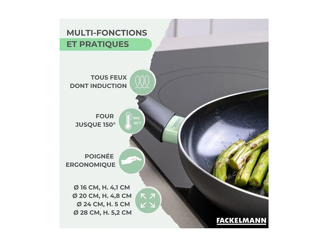 FACKELMANN Brandao - Lot de 4 poêles céramique antiadhésive (16/20/24/28 cm)