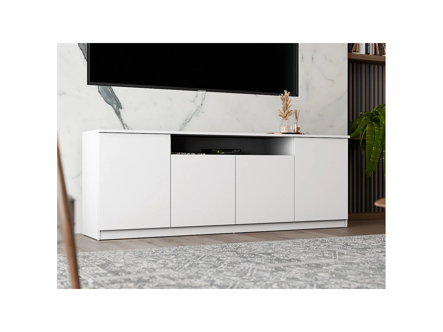 Commode moderne 200 cm avec système push-to-open, grande armoire de rangement pour salon