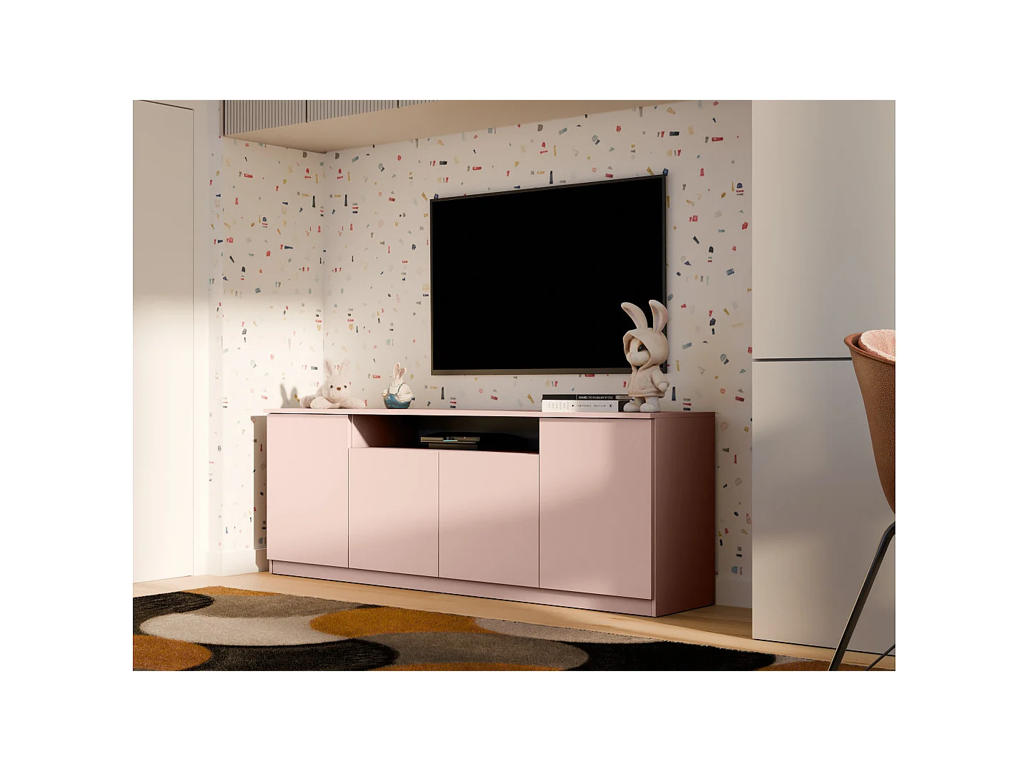 Commode moderne 200 cm avec système push-to-open, grande armoire de rangement pour salon quincaillerie de haute qualité
