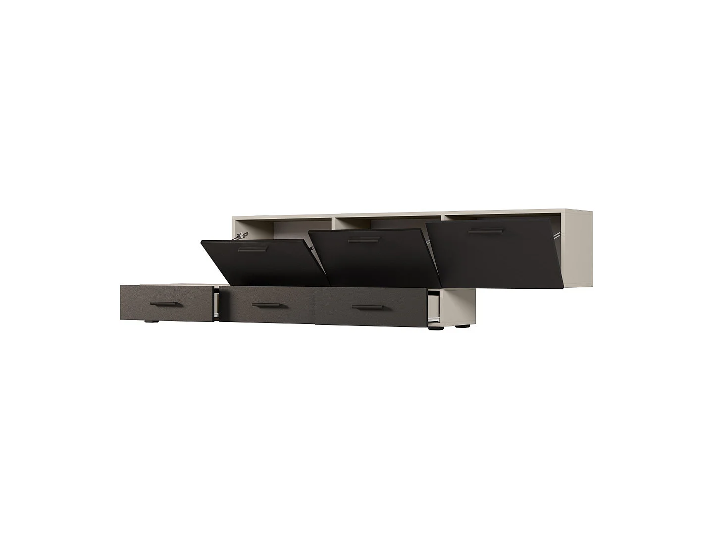 Commode modulable Multi-Smart 180–240 cm, sur pied ou suspendue, tiroirs et étagères, spacieuse et moderne