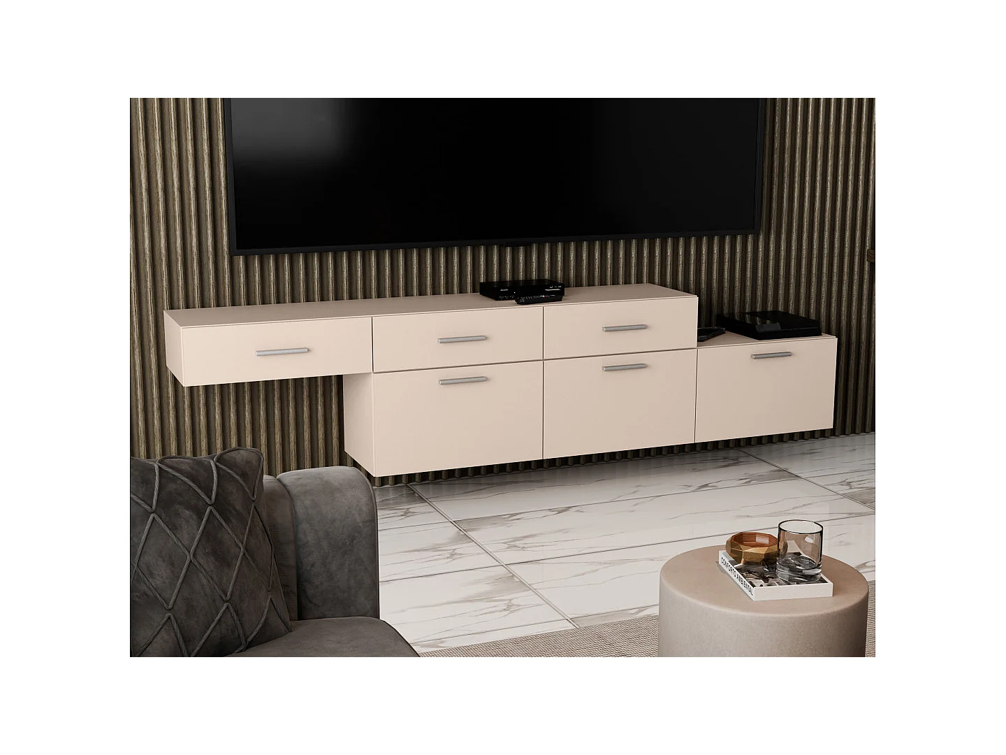Commode modulable Multi-Smart 180–240 cm, sur pied ou suspendue, tiroirs et étagères, spacieuse et moderne quincaillerie de haute qualité